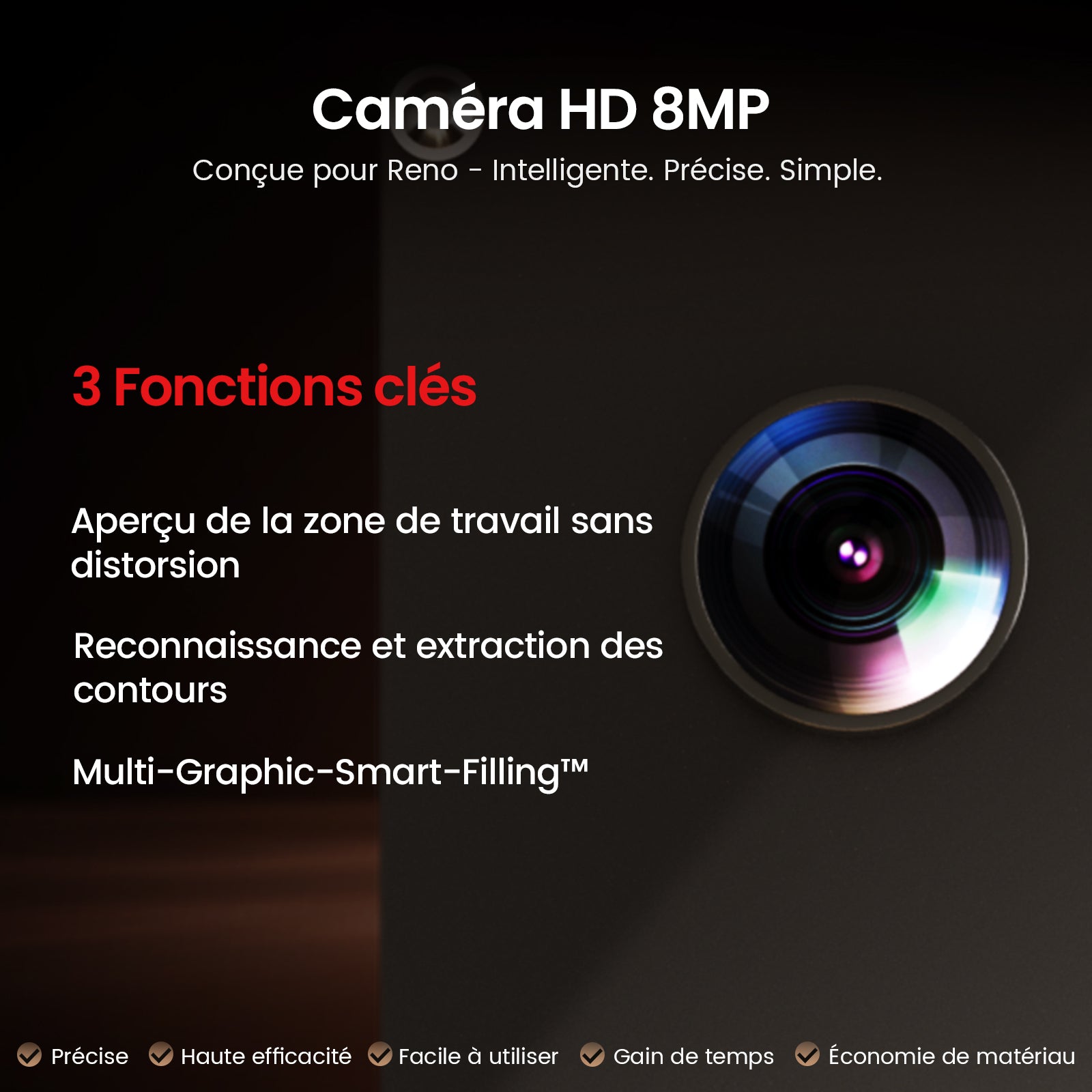 Monport Reno45 Pro Vision Graveur et Découpeur Laser CO2 de Bureau 45W (40×30 cm) avec Caméra HD 8MP et Mise au Point Automatique Assistée par Aimant