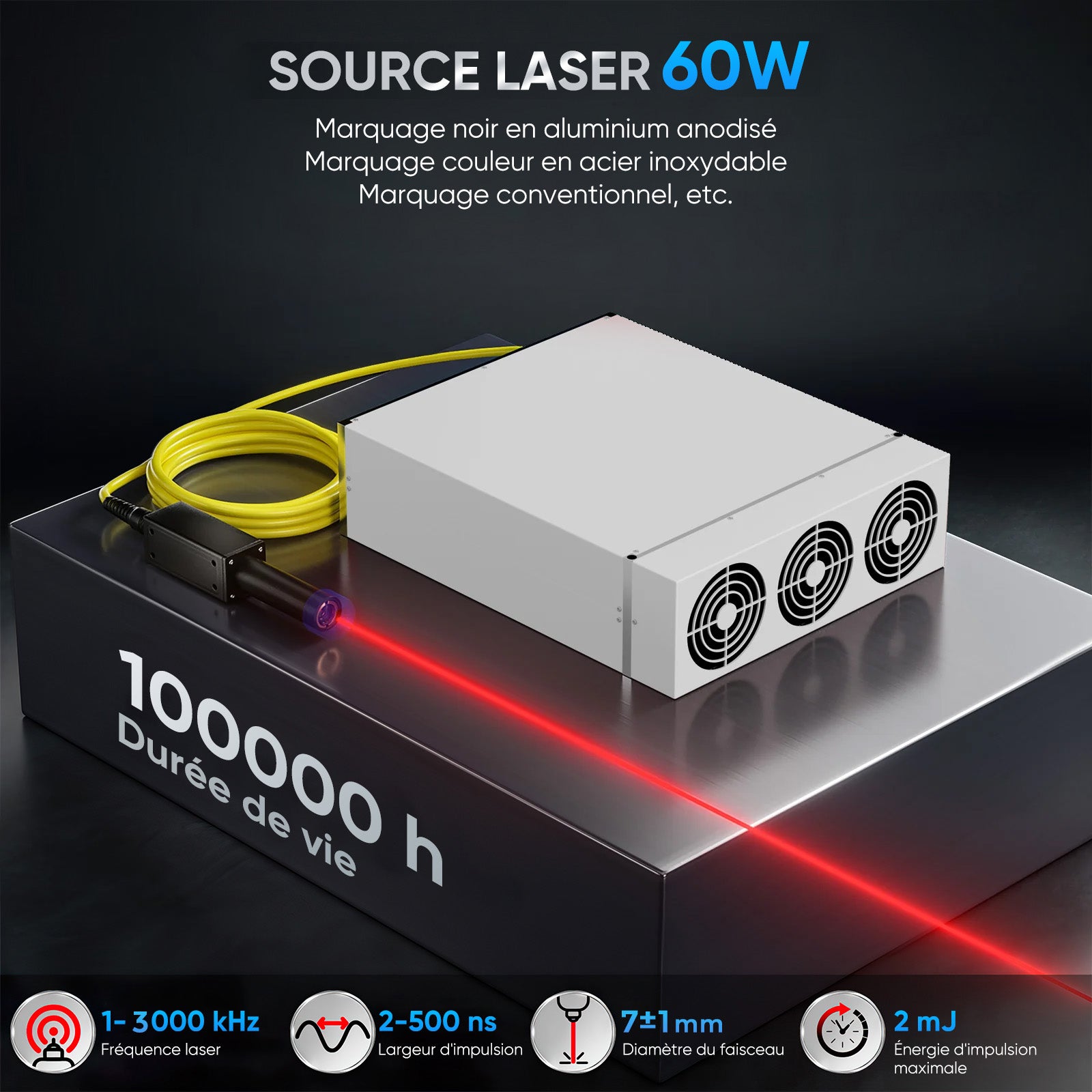 Monport GA Graveur & marqueur laser à fibre MOPA intégré amélioré 60W avec Mise au Point Automatique