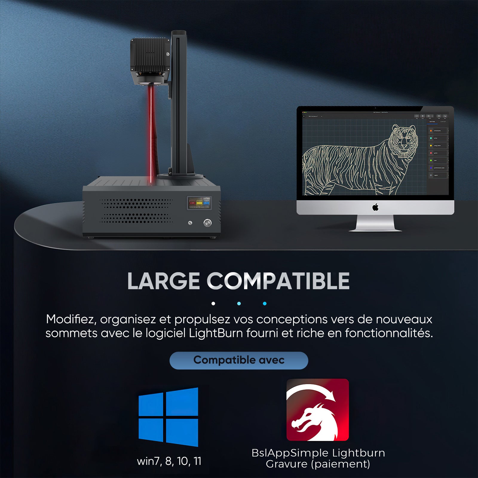 Monport GA Graveur & marqueur laser à fibre MOPA intégré amélioré 60W avec Mise au Point Automatique