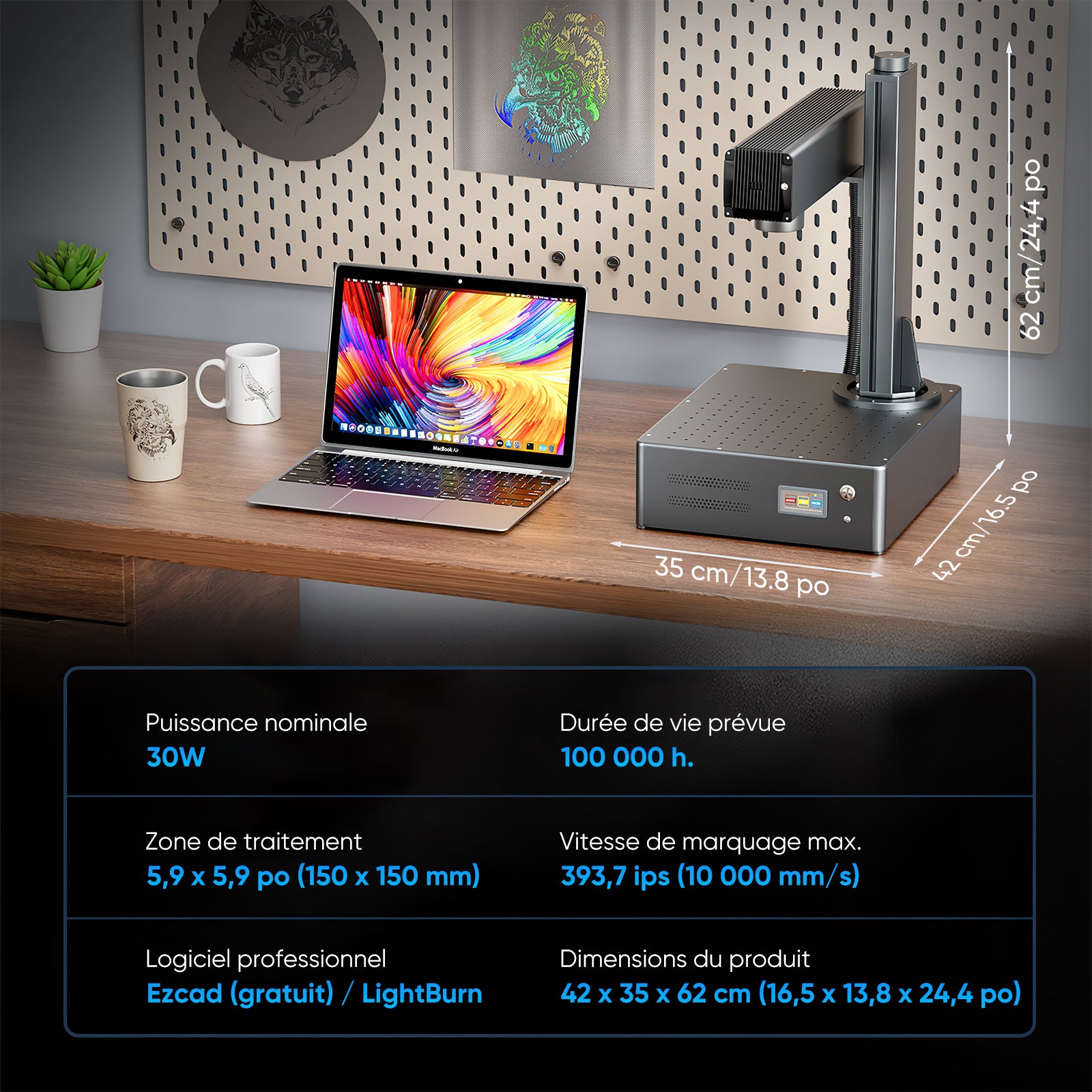 Monport GA Graveur & marqueur laser à fibre intégré amélioré 30W avec Mise au Point Automatique