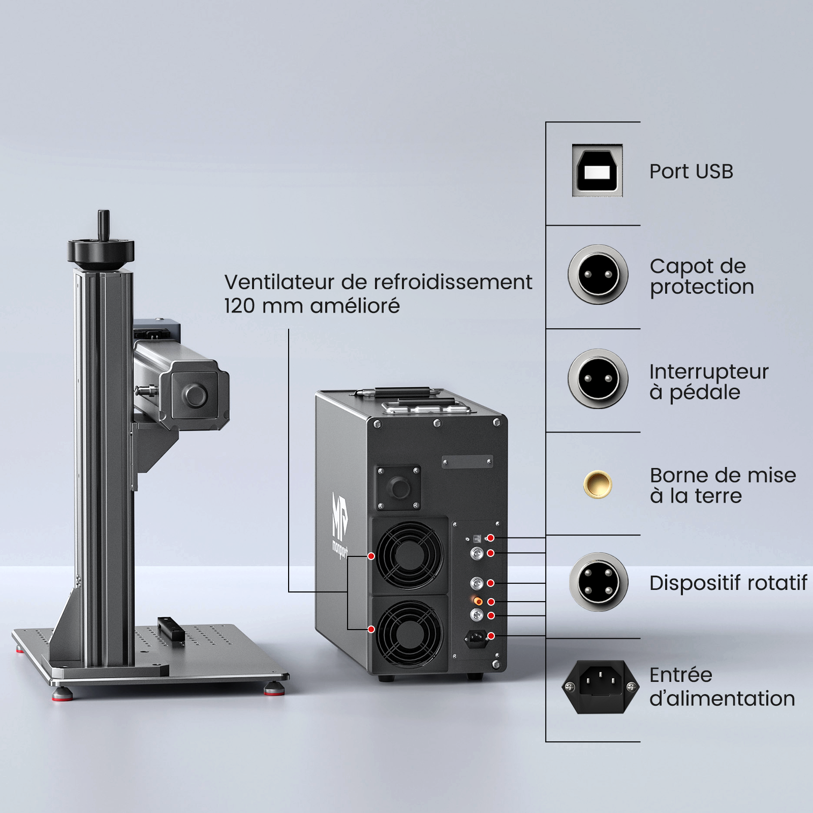 Monport GT 60W Graveur et machine de marquage couleur laser à fibre MOPA séparé avec autofocus – Appareil
