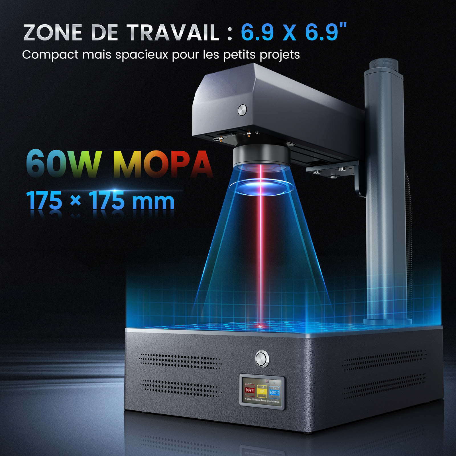 Graveur et machine de marquage laser à fibre MOPA intégré Monport GM 60W Pro avec mise au point automatique