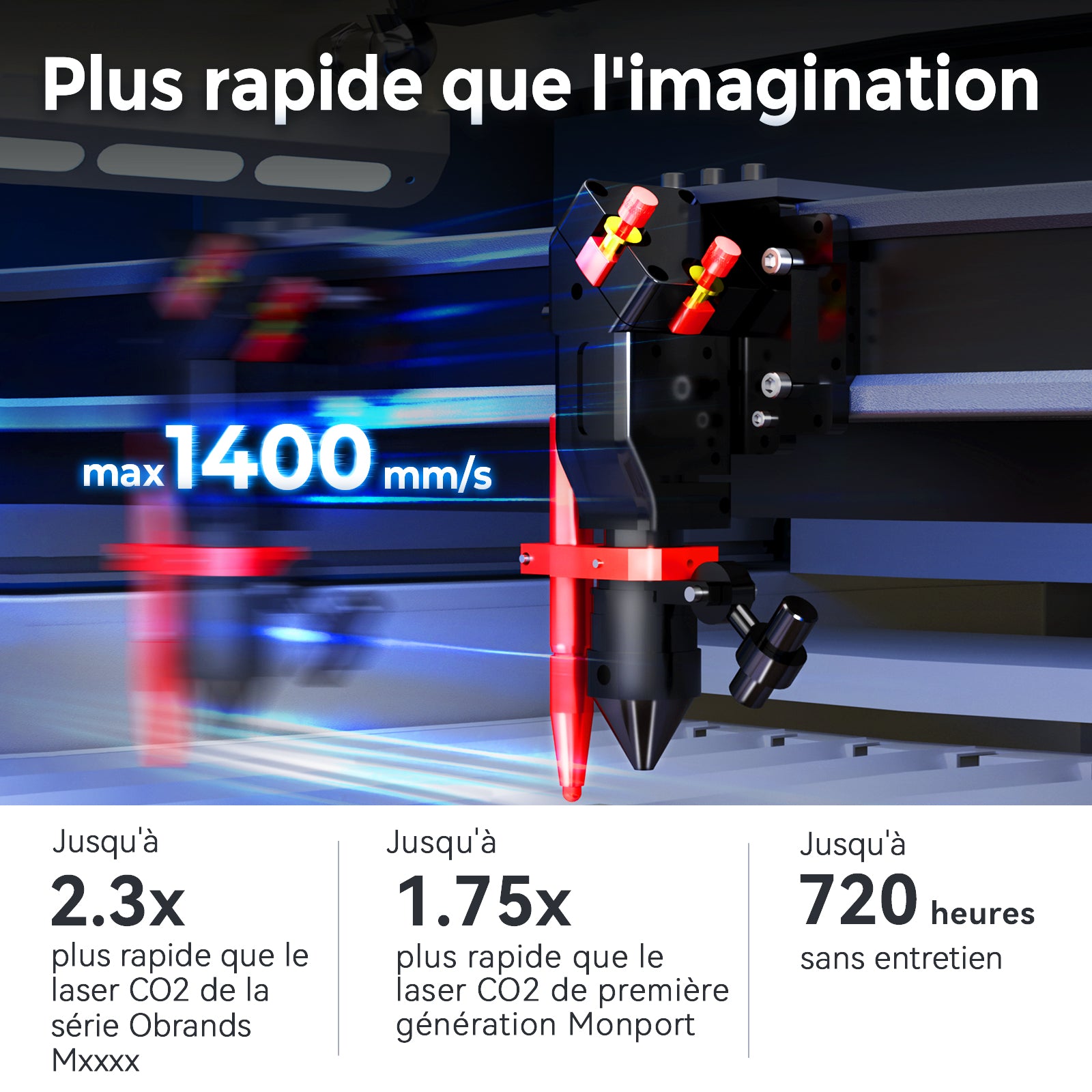 Monport Effi 13S version améliorée machine de gravure et de découpe laser CO2 130W avec fonction de mise au point automatique et refroidisseur d'eau intégré