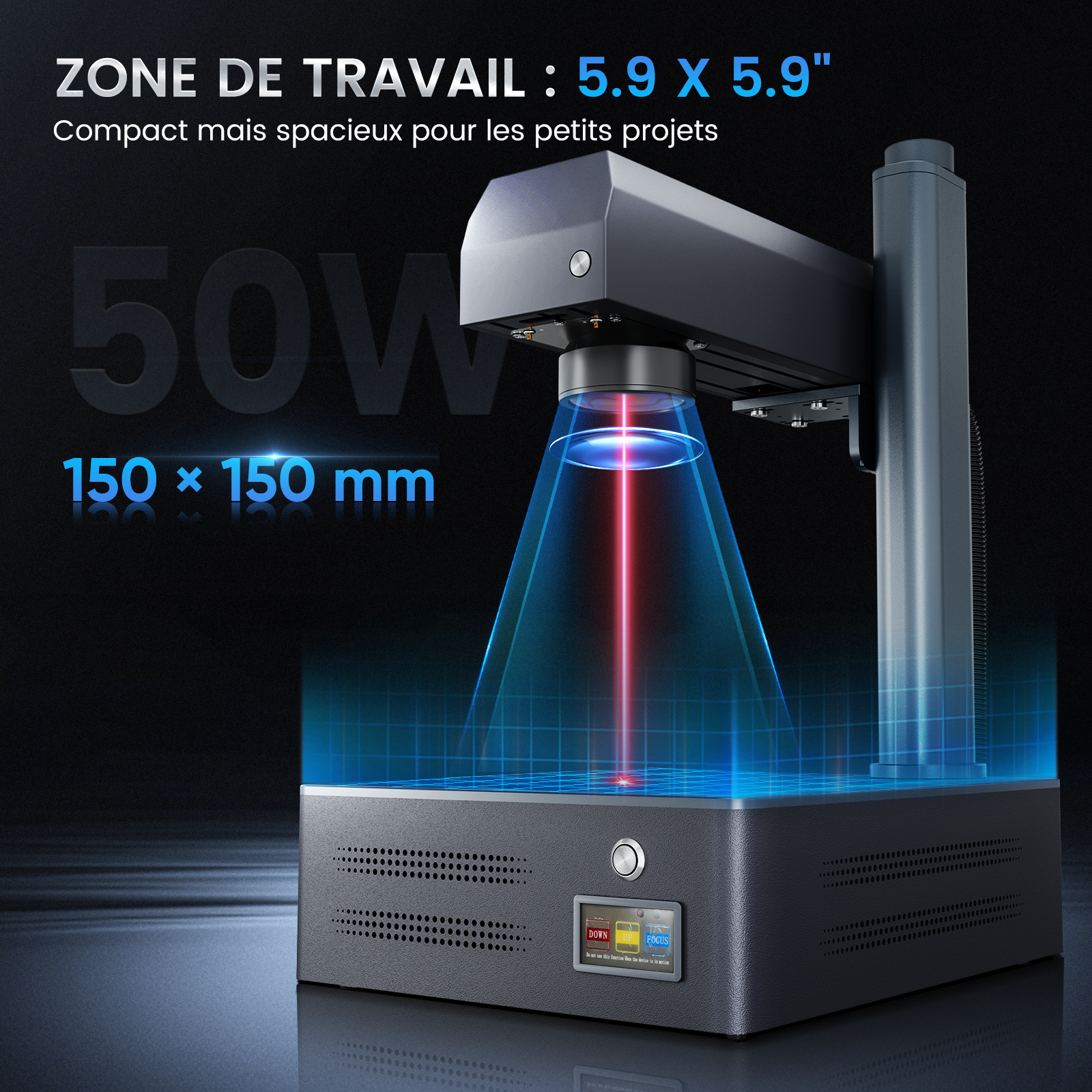 Machine de gravure et de marquage laser à fibre intégrée Monport GM 50W Pro avec mise au point automatique - Machine
