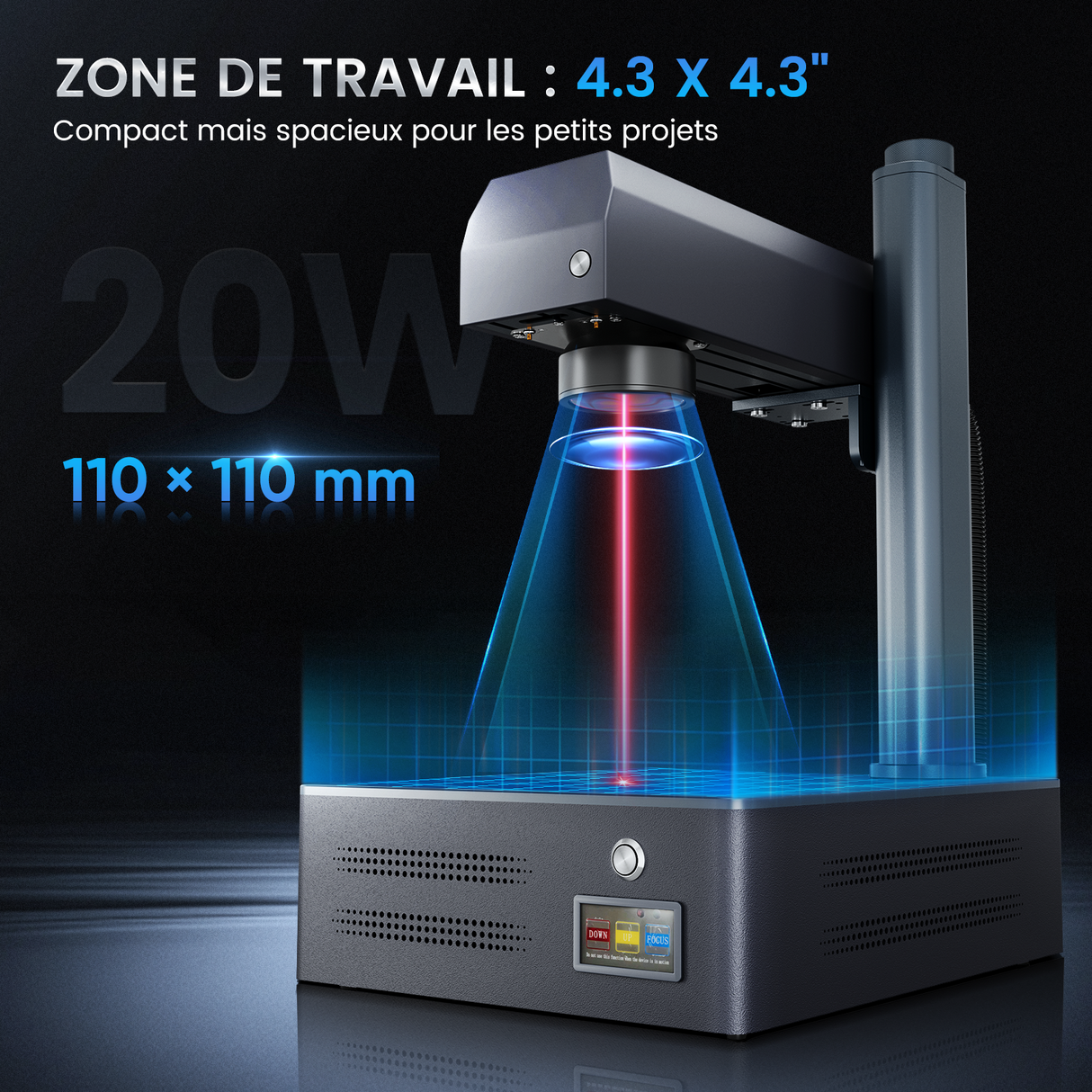 Graveur laser à fibre intégré et machine de marquage Monport GM 20W Pro avec mise au point automatique - Machine