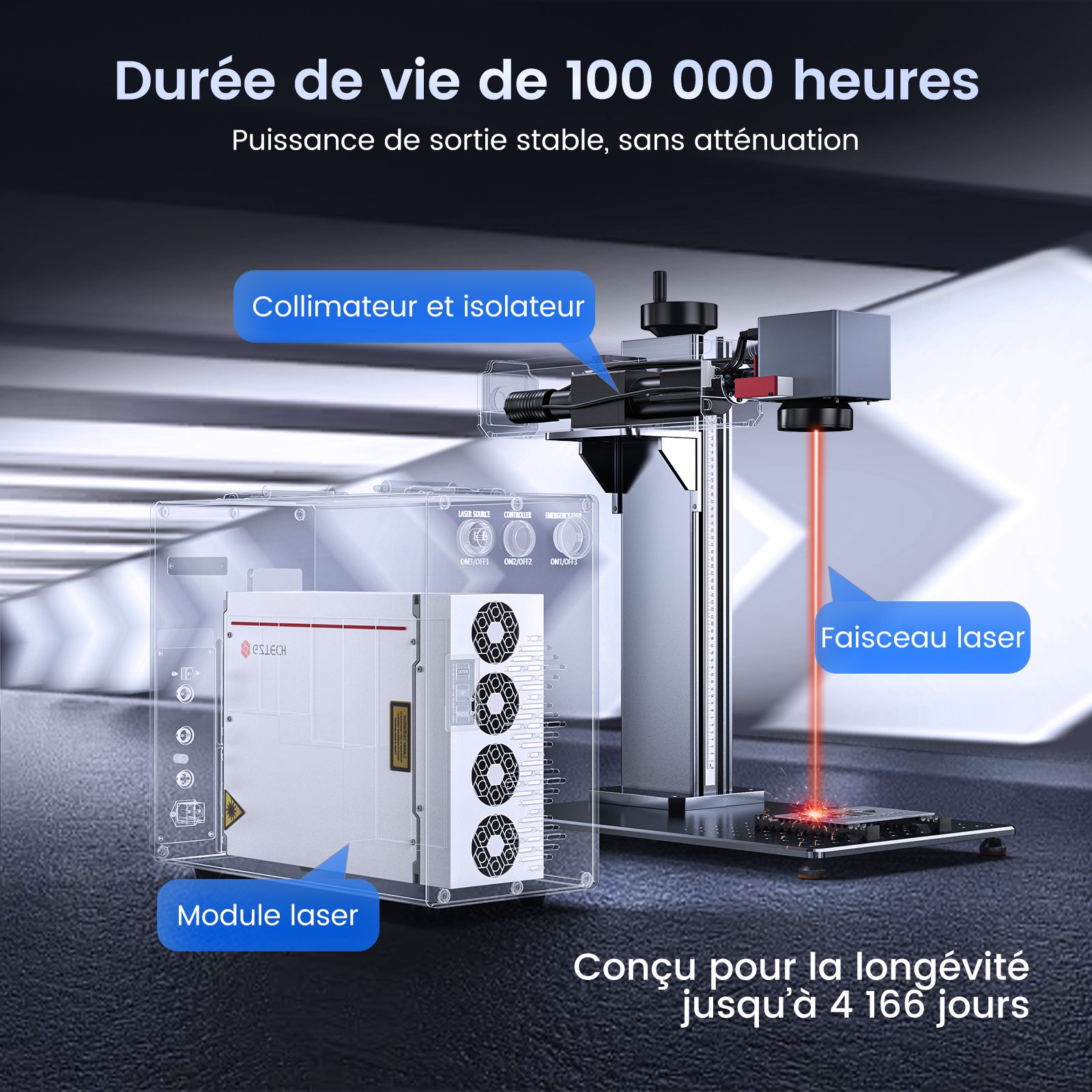 Monport GT 100W Graveur et machine de marquage couleur laser à fibre MOPA séparé avec autofocus – Appareil