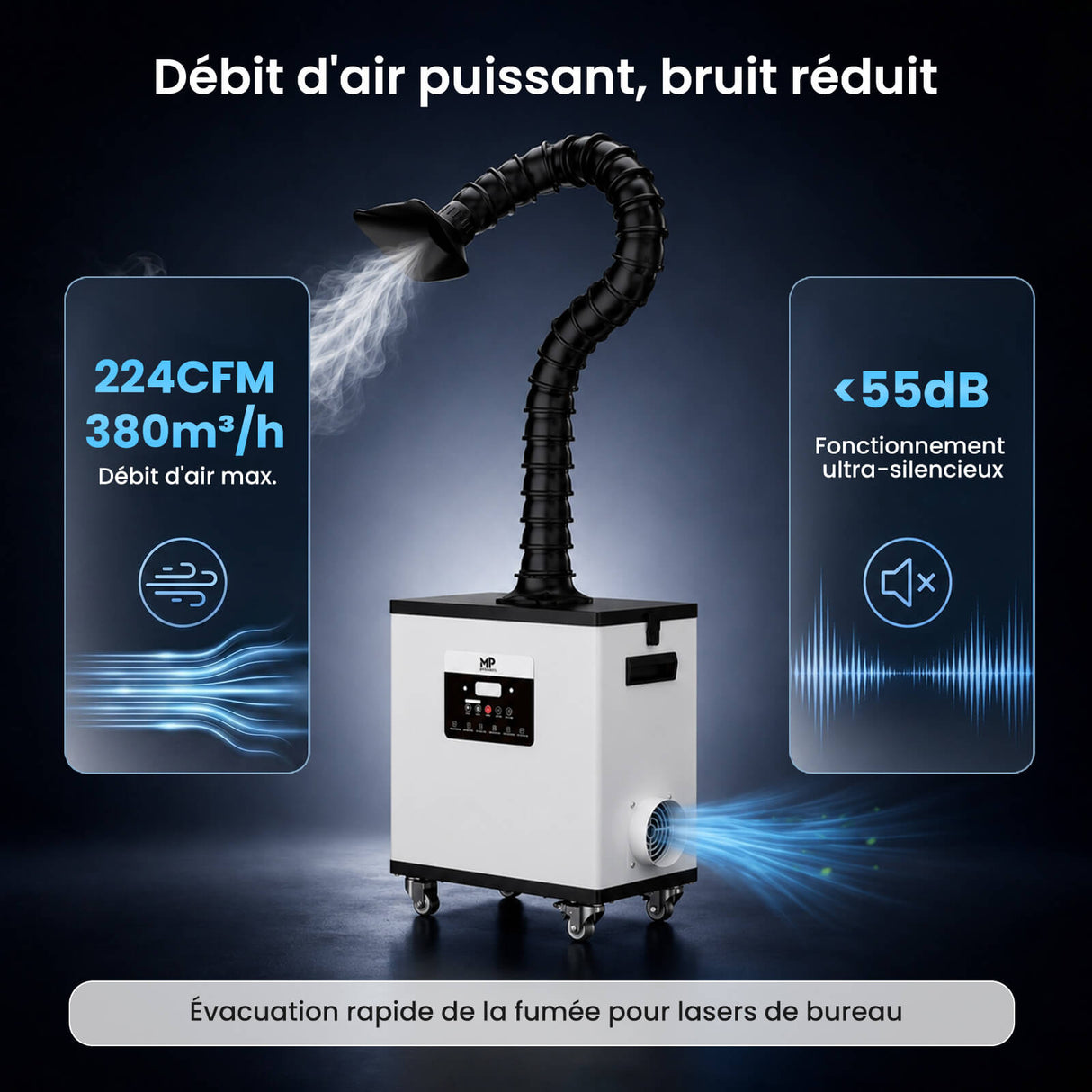 Monport 260W Système d’aspiration des fumées laser avec filtration à 4 niveaux – Pour machines de gravure laser CO₂ et fibre
