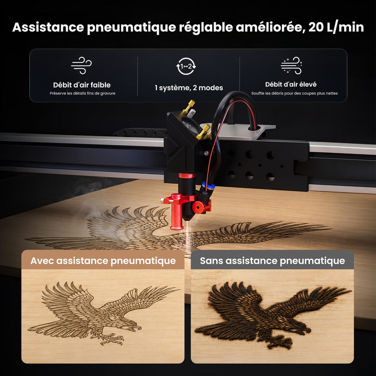 Monport Reno65 Pro Vision 65W – Machine de gravure et de découpe laser CO₂ de bureau (600x400mm) avec caméra HD 8MP, support de mise au point automatique magnétique et système de refroidissement par eau intégré