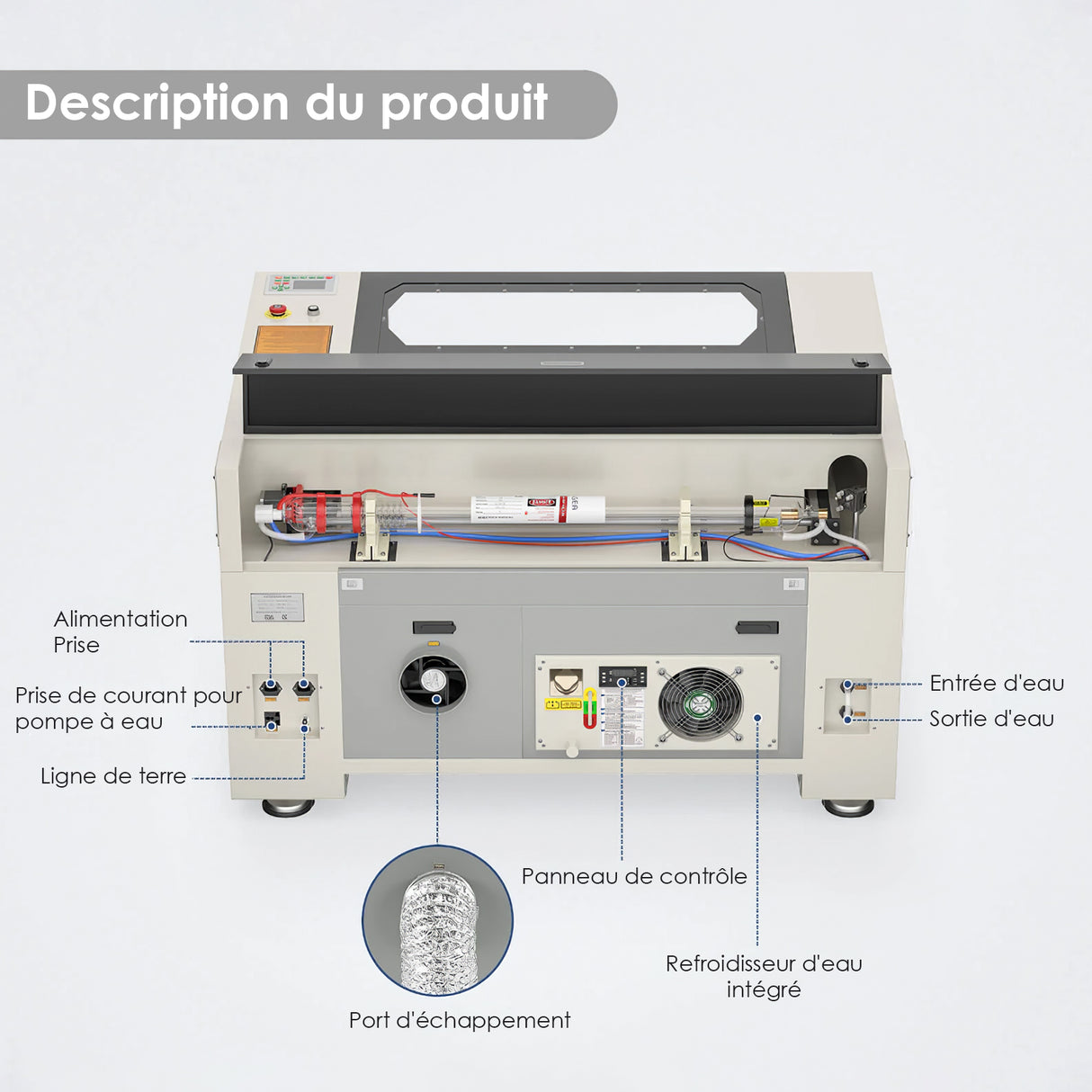 Monport 80W CO2 intégré Système de refroidissement à eau Machine à graver laser & Cutter avec (900 x 600mm) surface de gravure