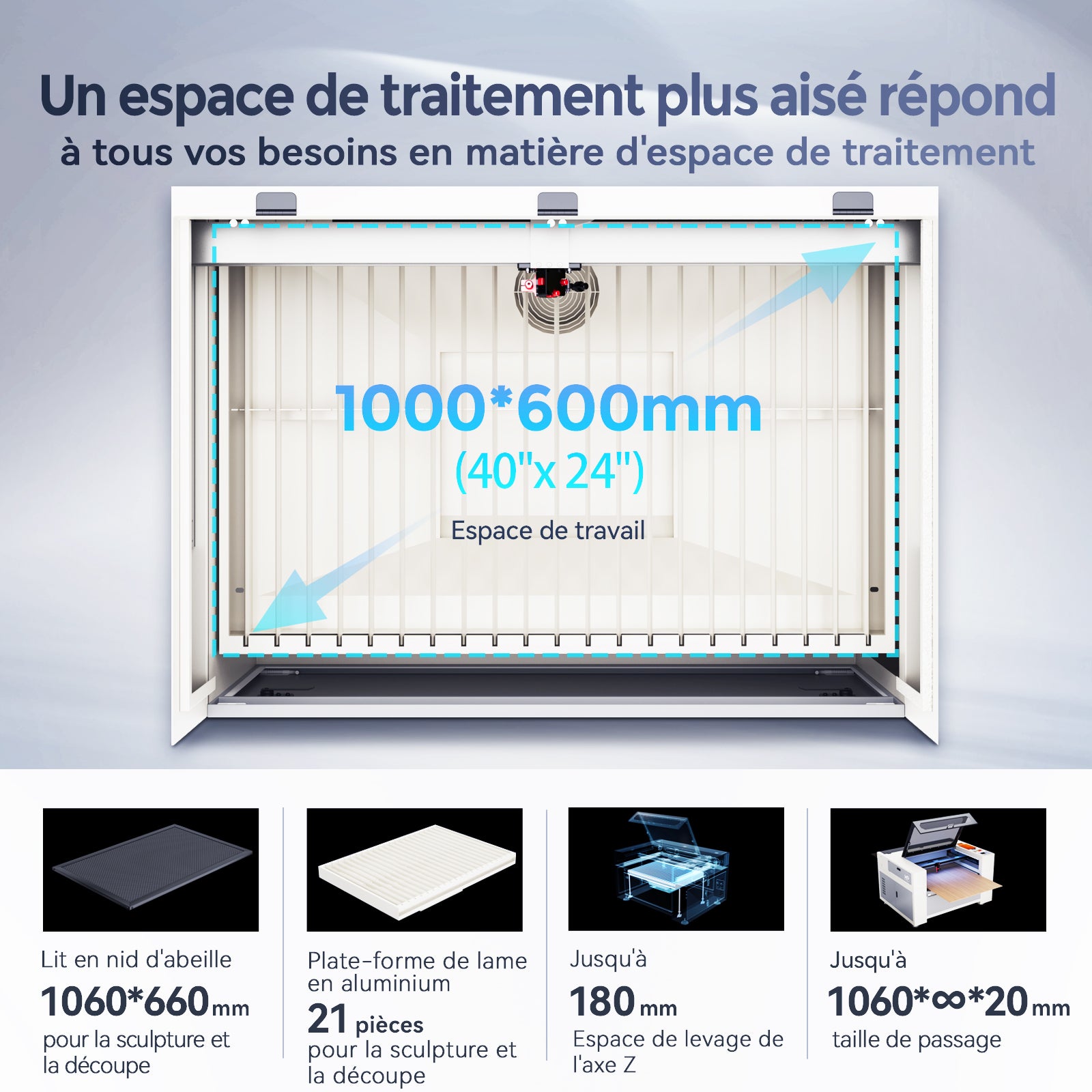 Monport Effi 10S version améliorée machine de gravure et de découpe laser CO2 100W avec fonction de mise au point automatique et refroidisseur d'eau intégré