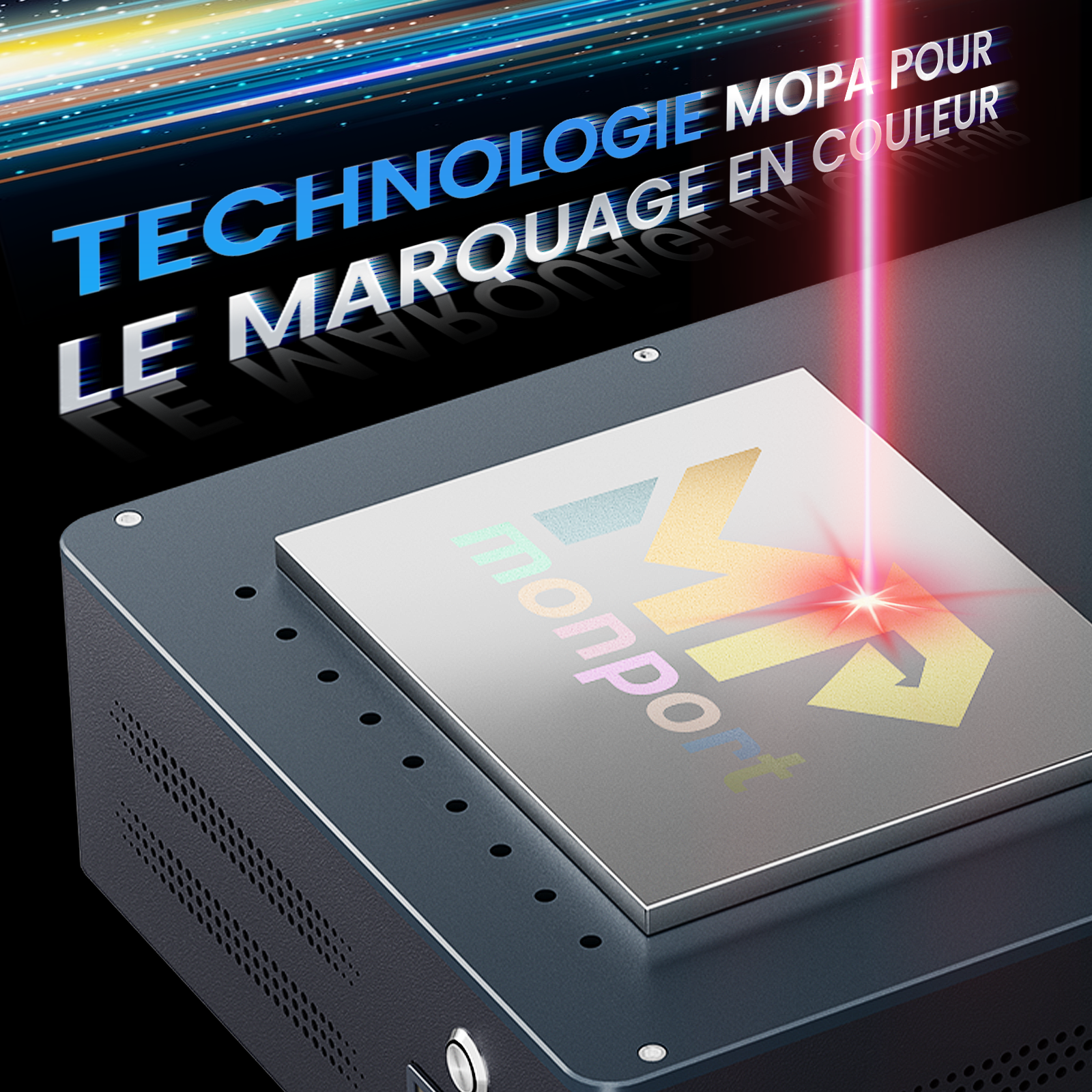Graveur et machine de marquage laser à fibre MOPA intégré Monport GM 30W Pro avec mise au point automatique