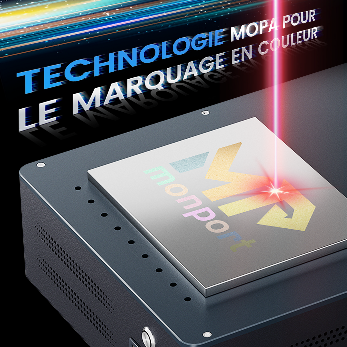 Graveur et machine de marquage laser à fibre MOPA intégré Monport GM 30W Pro avec mise au point automatique