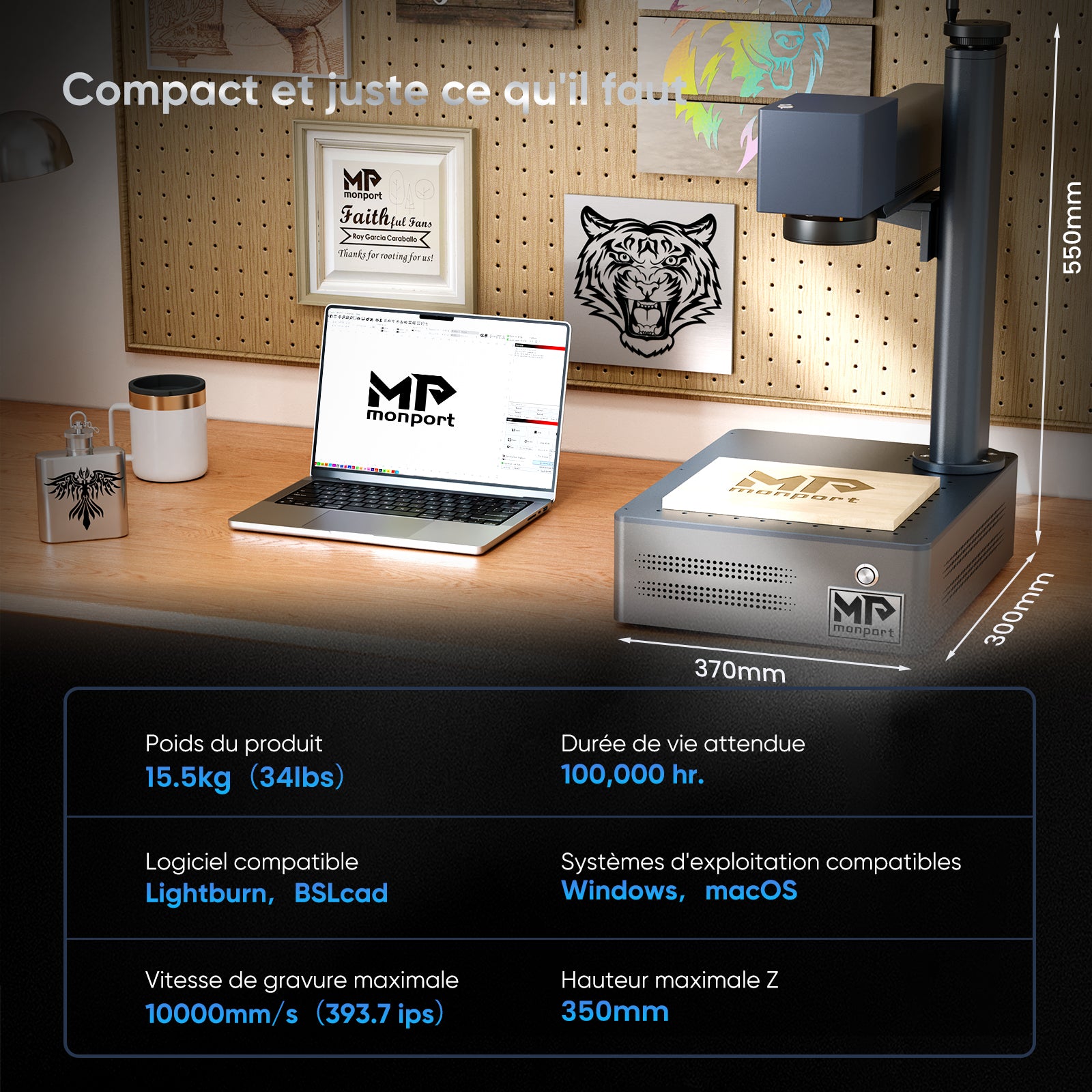 Monport GM 30W Machine de gravure et de marquage laser à fibre intégrée