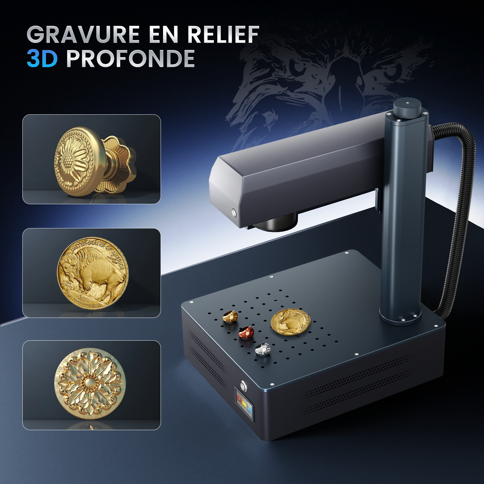 Machine de gravure et de marquage laser à fibre intégrée Monport GM 50W Pro avec mise au point automatique - Machine