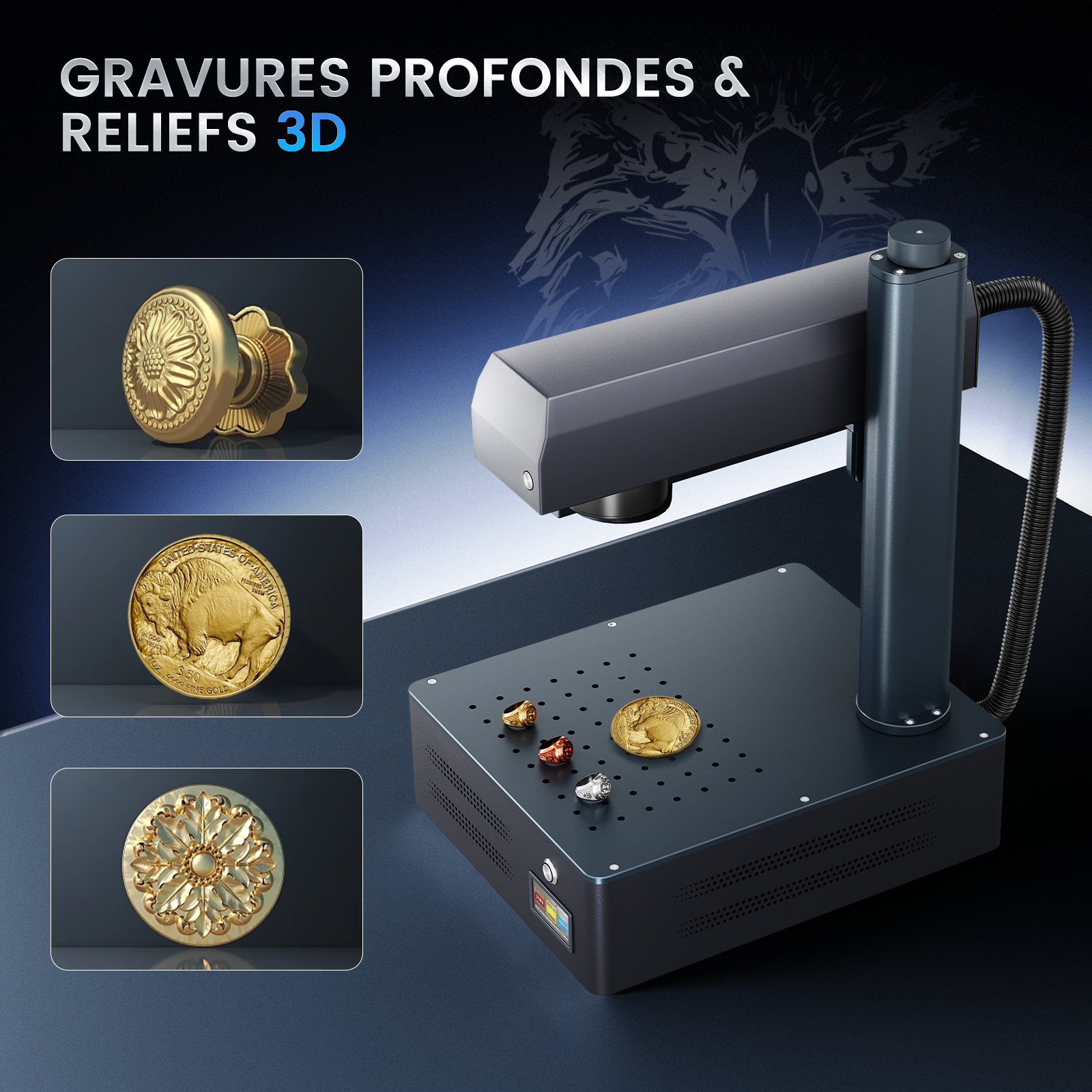 Graveur et machine de marquage laser à fibre MOPA intégré Monport GM 60W Pro avec mise au point automatique