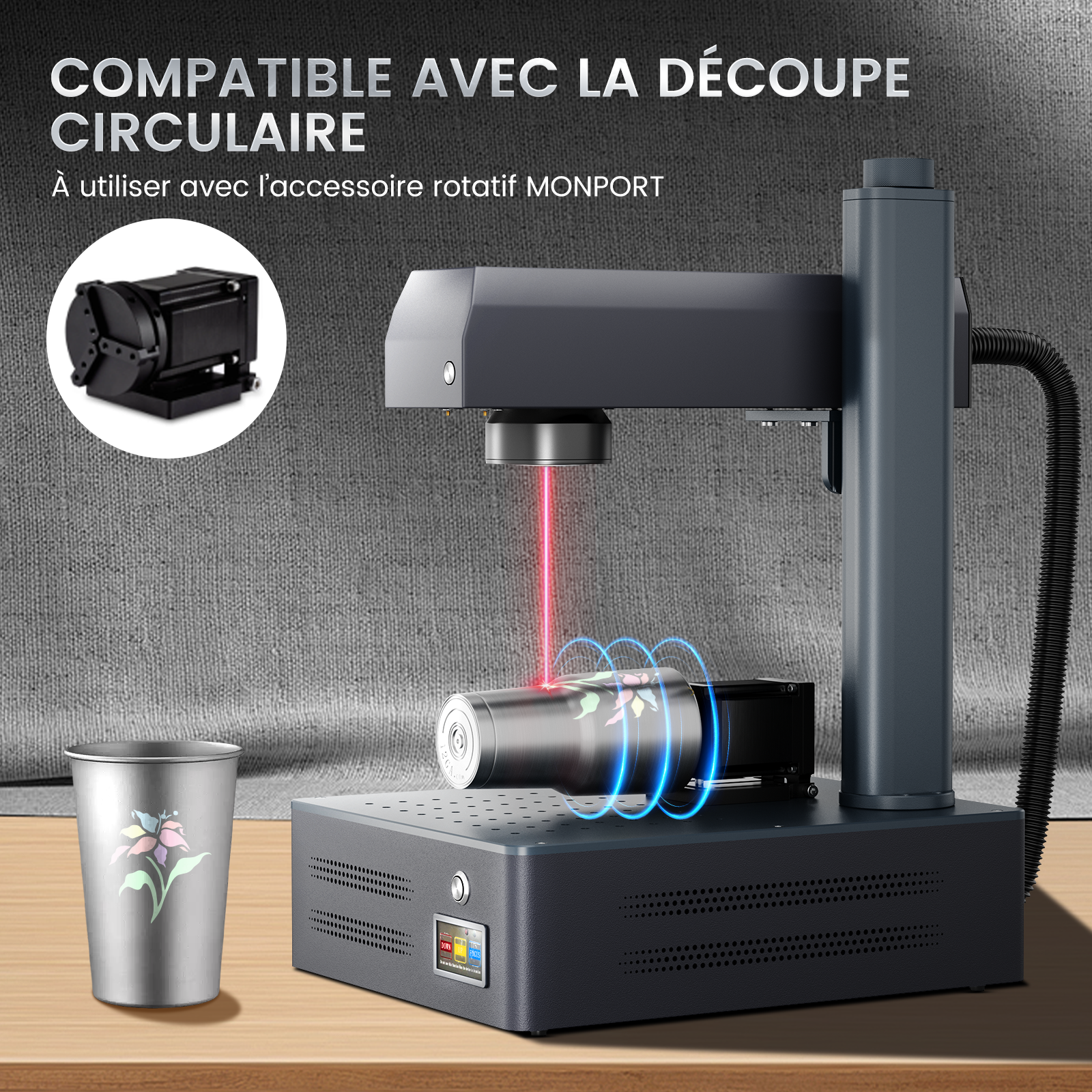 Graveur et machine de marquage laser à fibre MOPA intégré Monport GM 30W Pro avec mise au point automatique