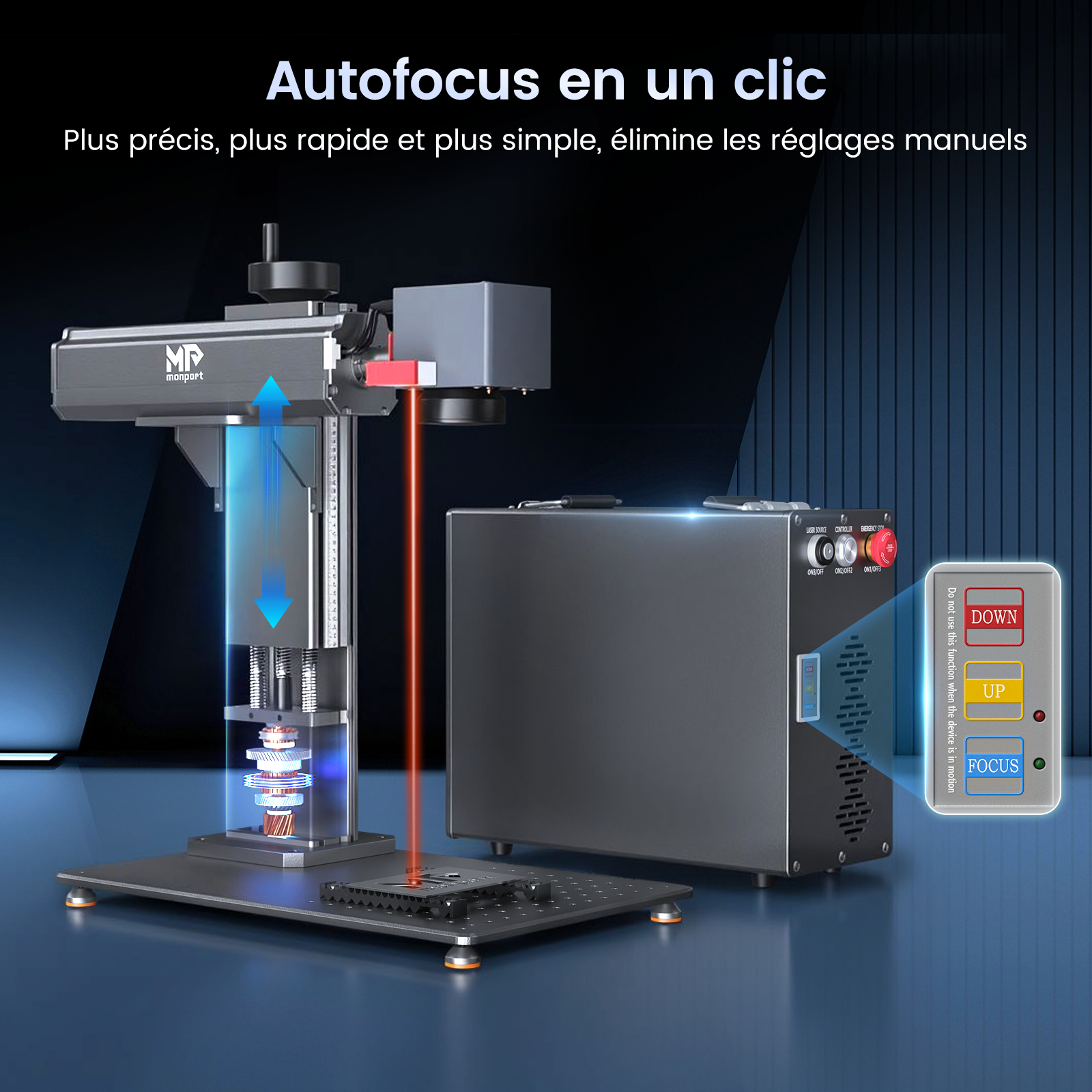 Monport GT 30W Graveur et machine de marquage laser à fibre séparé avec autofocus (150 mm × 150 mm) – Appareil