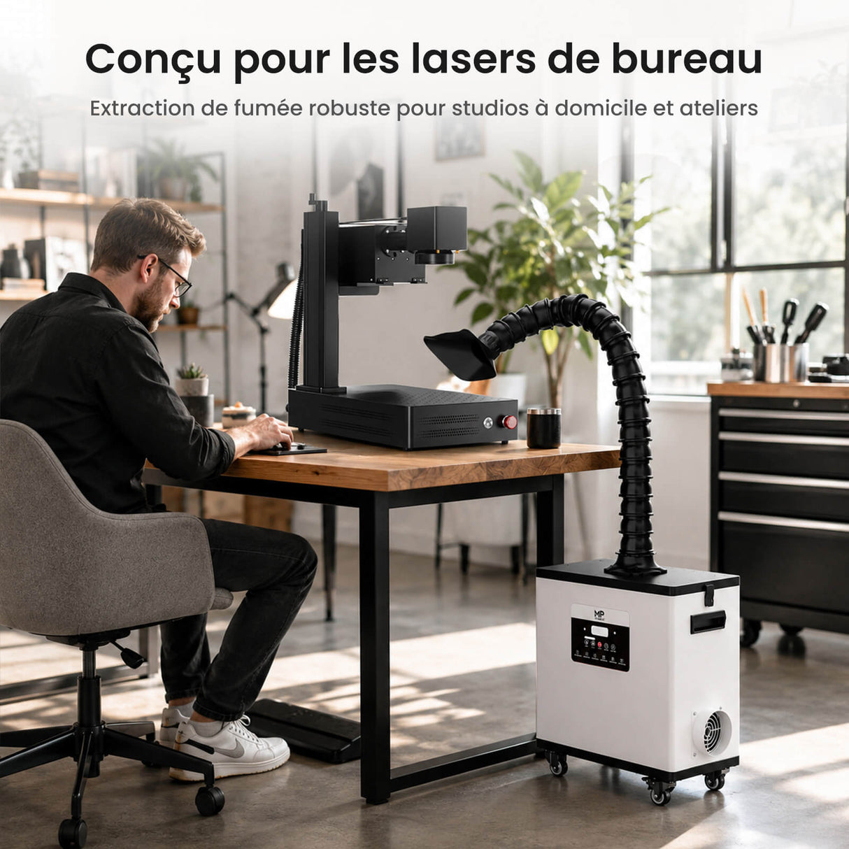 Monport 260W Système d’aspiration des fumées laser avec filtration à 4 niveaux – Pour machines de gravure laser CO₂ et fibre