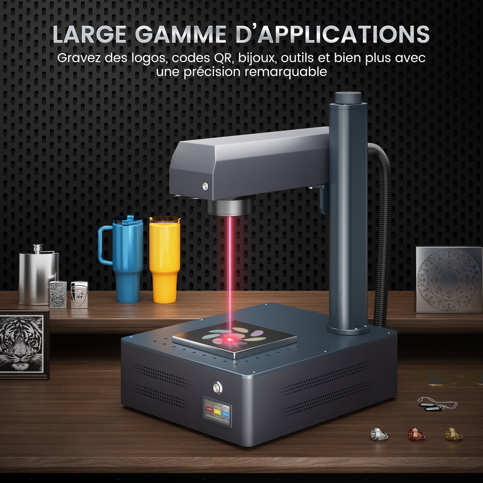 Graveur et machine de marquage laser à fibre MOPA intégré Monport GM 60W Pro avec mise au point automatique