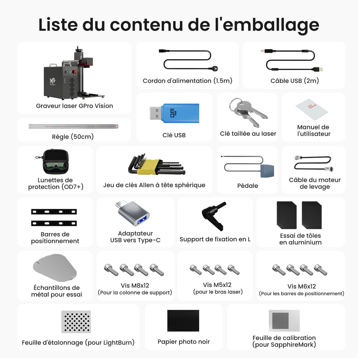 Monport GPro 100W MOPA Machine laser à fibre Vision – Avec système de vision pour un positionnement automatique, une gravure métallique précise et un marquage laser