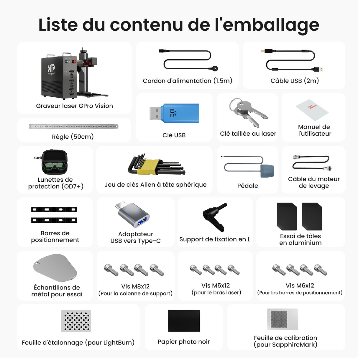 Monport GPro 200W MOPA Machine laser à fibre Vision – Avec système de vision pour un positionnement automatique, une gravure métallique précise et un marquage laser