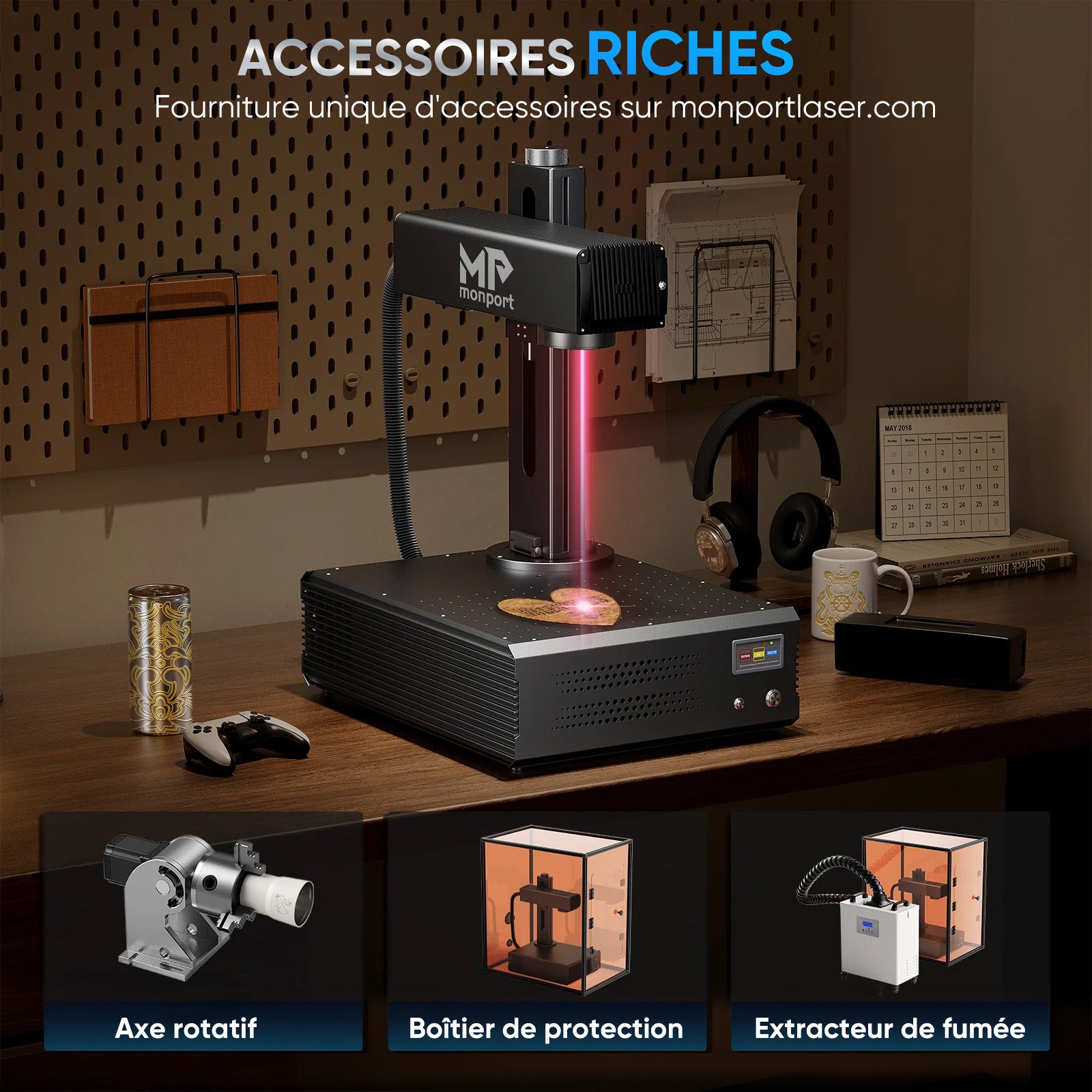 Monport GA Graveur & marqueur laser à fibre MOPA intégré amélioré 60W avec Mise au Point Automatique