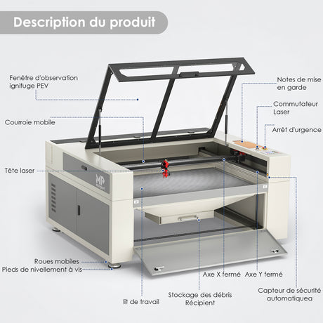 Monport 130W CO2 intégré Système de refroidissement par eau Machine à graver laser & Cutter avec (1300 x 900mm) surface de gravure