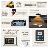 Monport Reno45 Pro Vision Graveur et découpeur laser CO₂ de bureau 45 W (16" x 12") avec caméra HD 8 MP, assistance à la mise au point automatique et système de refroidissement à eau intégré
