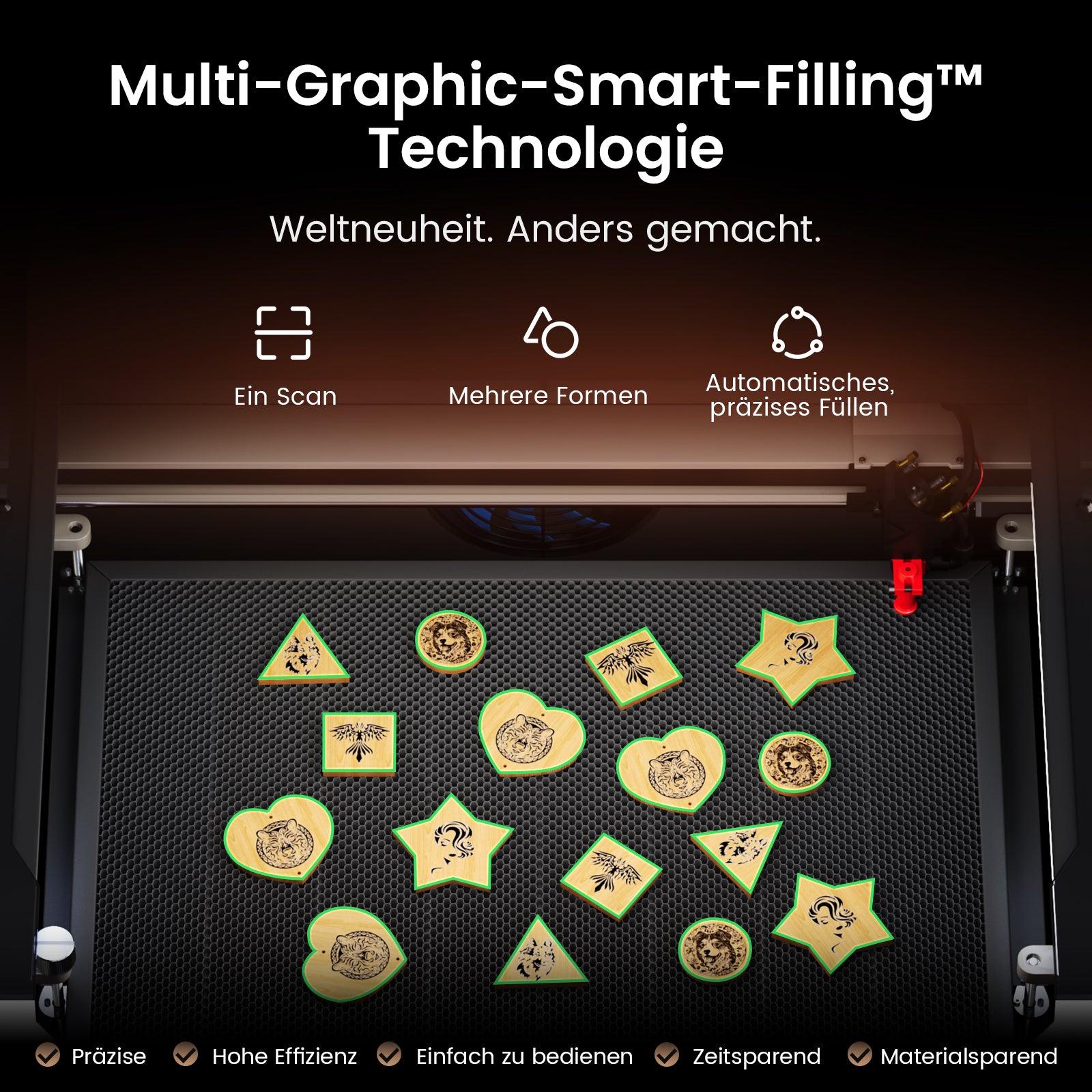 Monport Reno65 Pro Vision 65W – Machine de gravure et de découpe laser CO2 de bureau (24'' x 16'') avec caméra HD 8MP et support de mise au point automatique magnétique