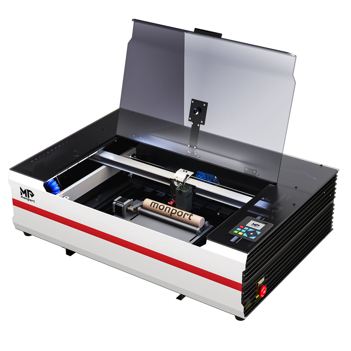 Monport Reno65 Pro Vision 65W – Machine de gravure et de découpe laser CO₂ de bureau (600x400mm) avec caméra HD 8MP, support de mise au point automatique magnétique et système de refroidissement par eau intégré