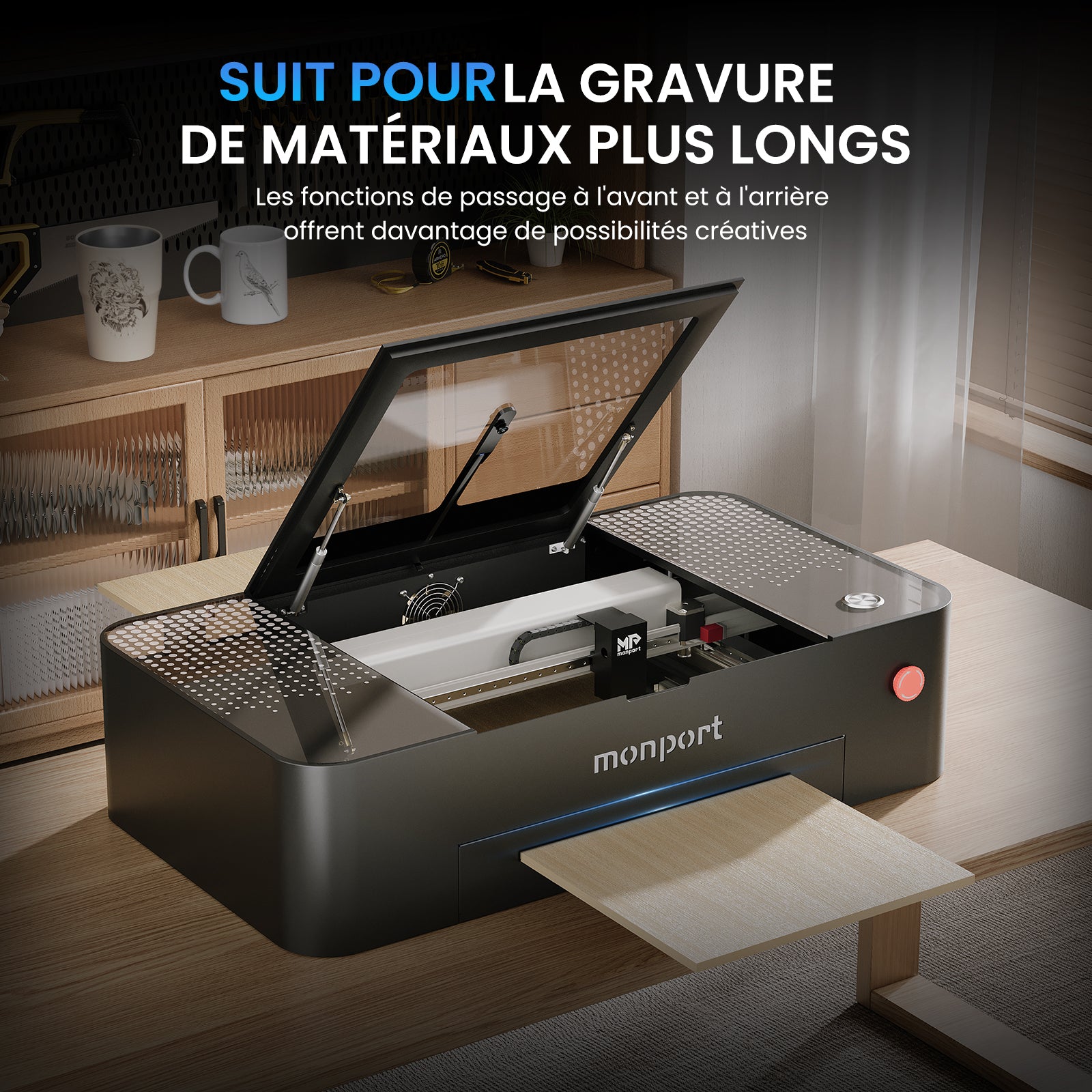 MONPORT ONYX Graveur laser CO2 de bureau 55W avec Mise au Point Automatique