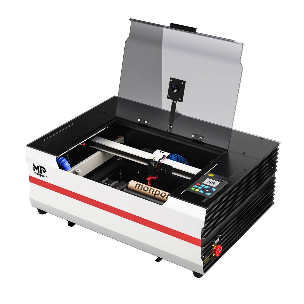 Monport Reno45 Pro Vision Graveur et découpeur laser CO₂ de bureau 45 W (16" x 12") avec caméra HD 8 MP, assistance à la mise au point automatique et système de refroidissement à eau intégré
