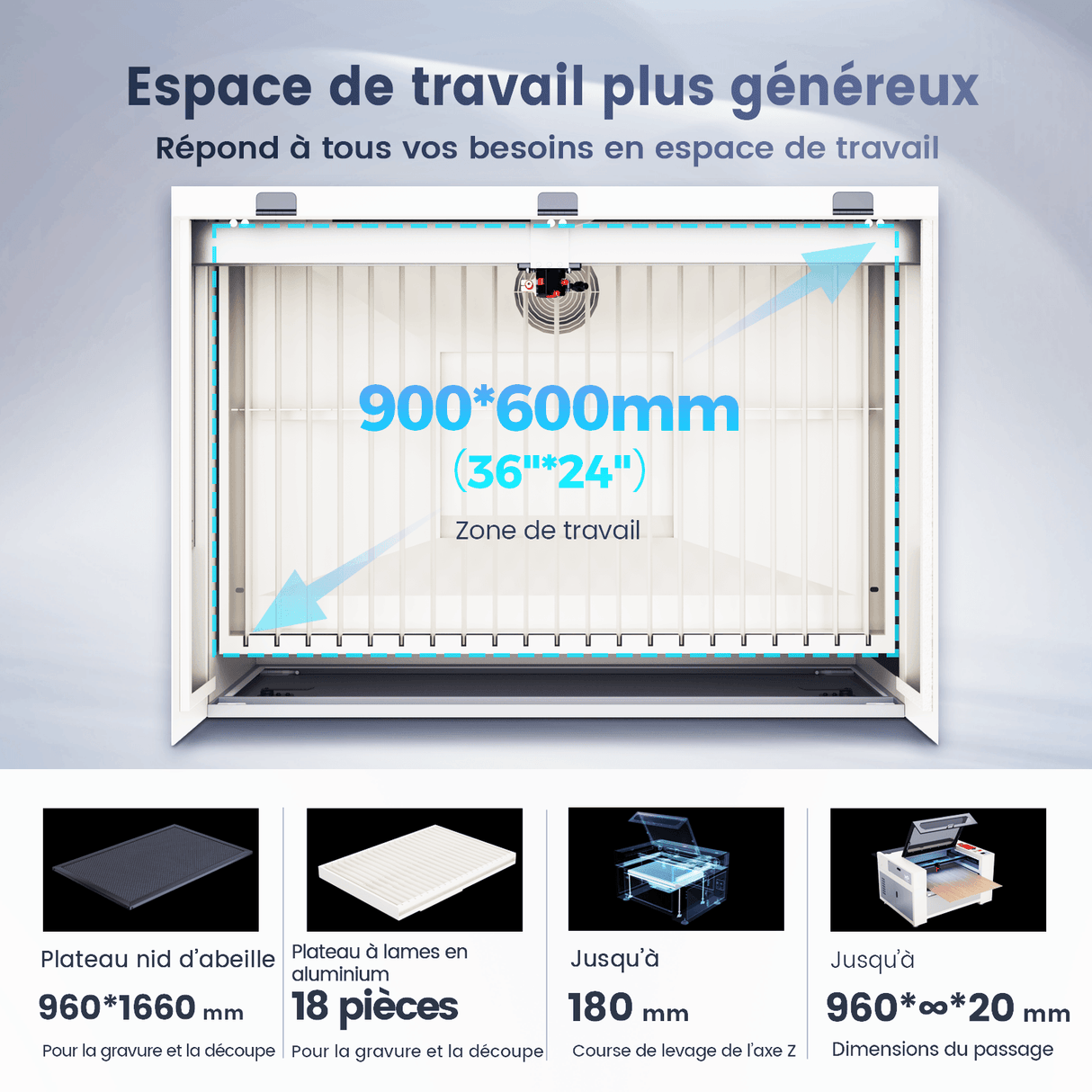 Monport Effi9S Laser CO₂ de gravure et de découpe amélioré 90 W (914 × 610 mm) avec mise au point automatique et refroidisseur d’eau intégré 4,9 (18 avis)