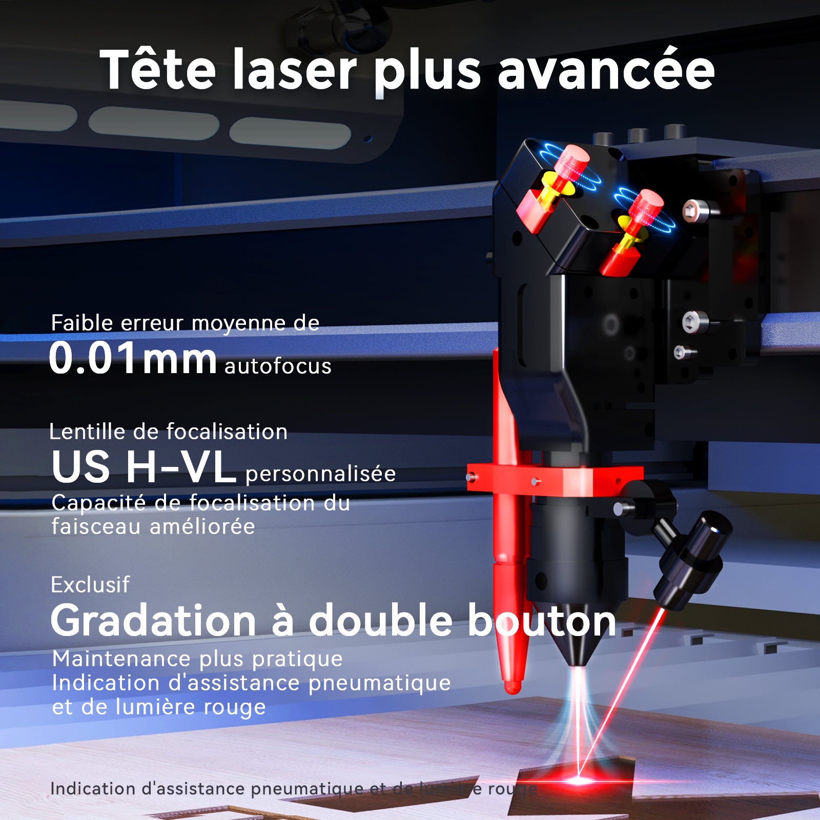 Monport Effi 13S version améliorée machine de gravure et de découpe laser CO2 130W avec fonction de mise au point automatique et refroidisseur d'eau intégré