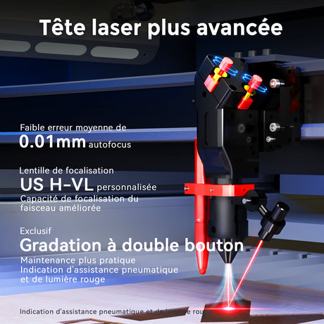 Graveur et découpeur laser CO2 100 W amélioré Monport Effi 10S avec mise au point automatique