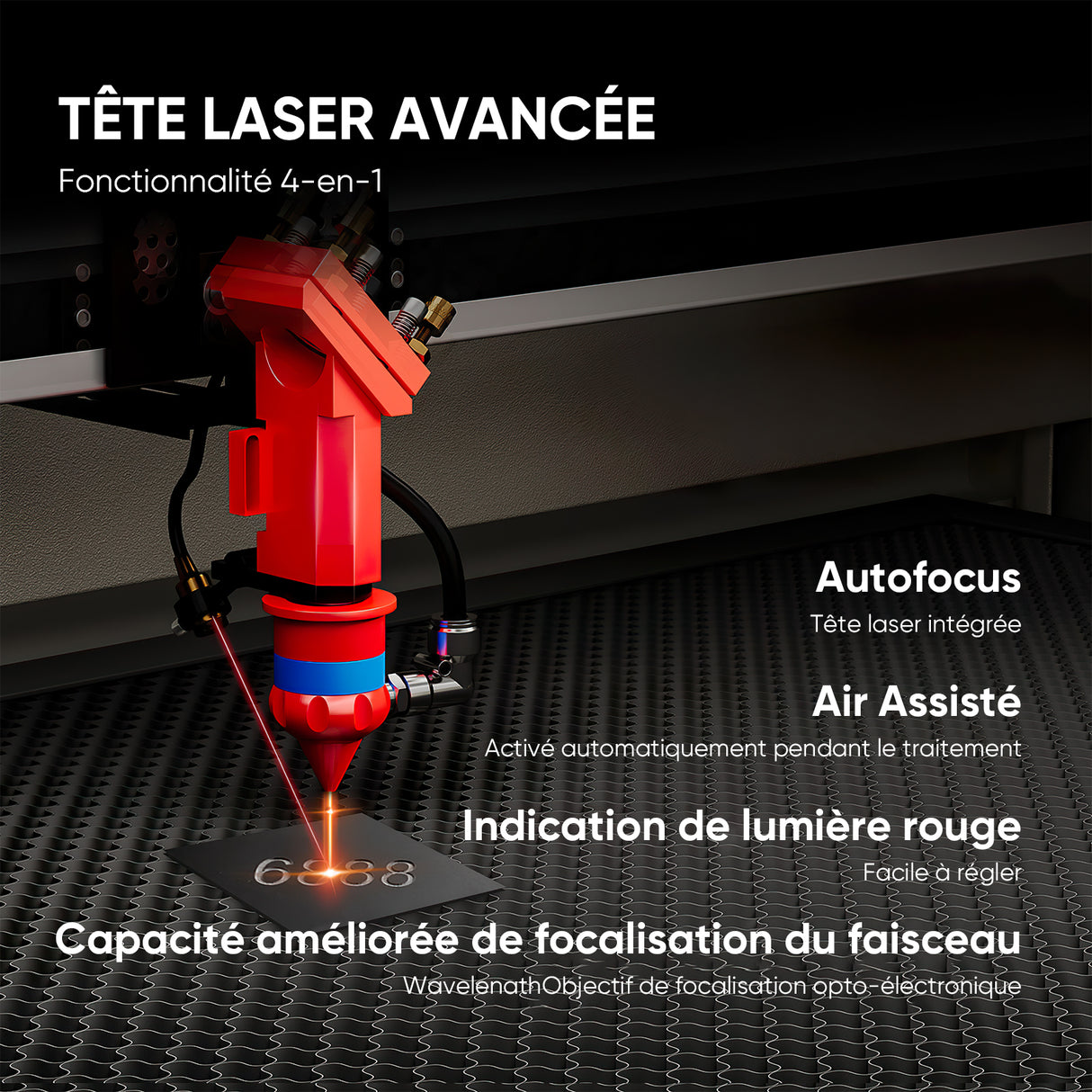 Monport 80W Machine à graver laser CO2 & cutter (500x700mm) avec autofocus et support