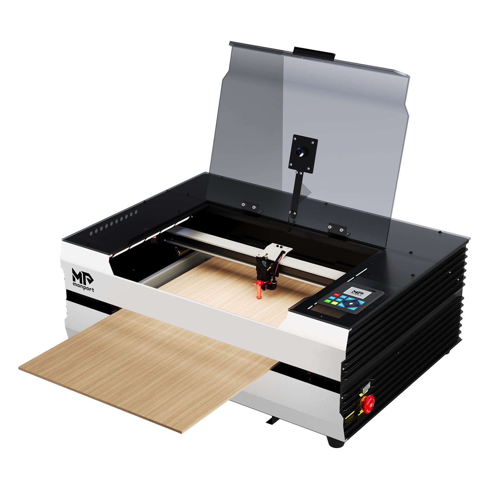 Monport Reno65 Pro Vision 65W – Machine de gravure et de découpe laser CO2 de bureau (24'' x 16'') avec caméra HD 8MP et support de mise au point automatique magnétique