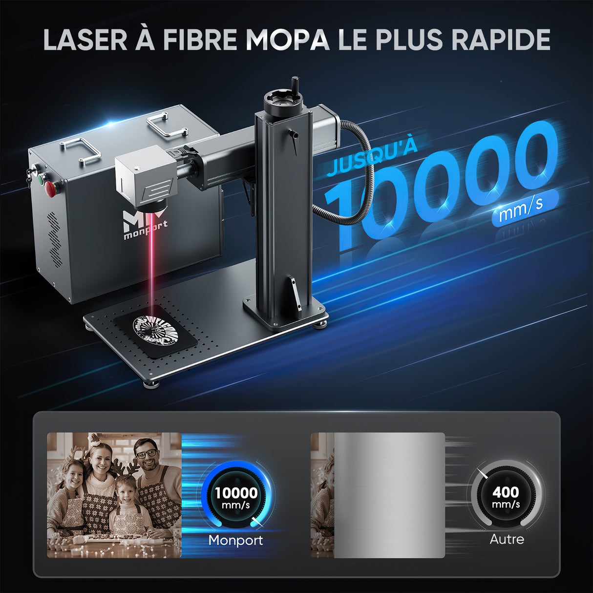 Monport 30W Graveur & marqueur laser à fibre (175 x 175 cm) GPro MOPA avec focalisation manuelle