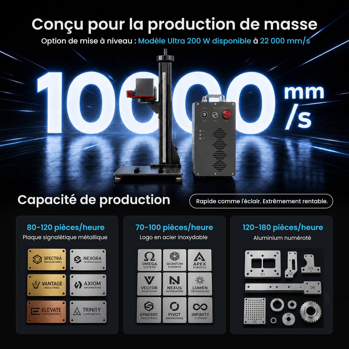 Monport GPro 100W MOPA Machine laser à fibre Vision – Avec système de vision pour un positionnement automatique, une gravure métallique précise et un marquage laser