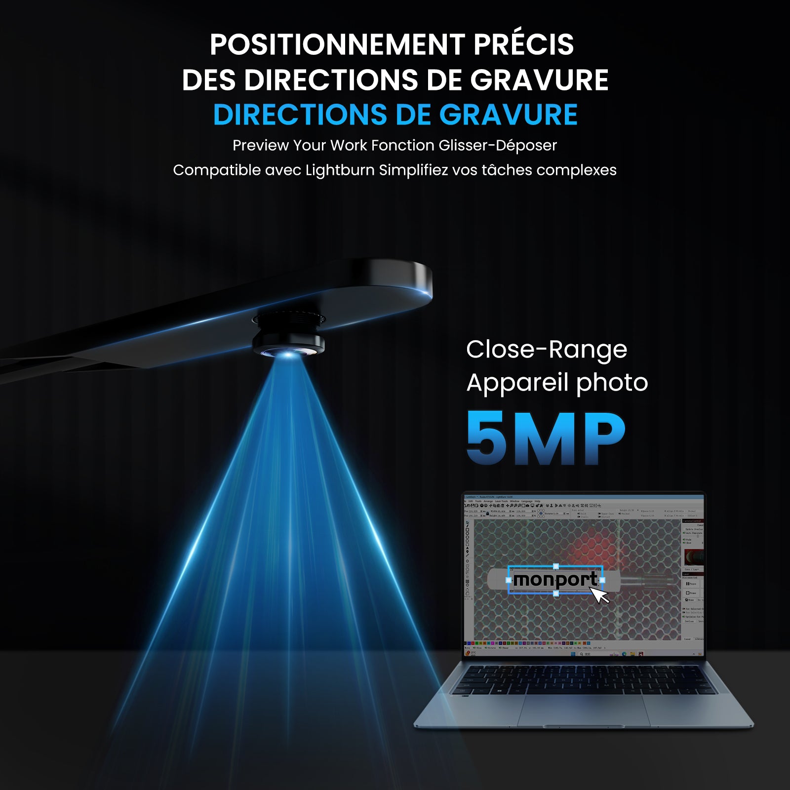 MONPORT ONYX Graveur laser CO2 de bureau 55W avec Mise au Point Automatique