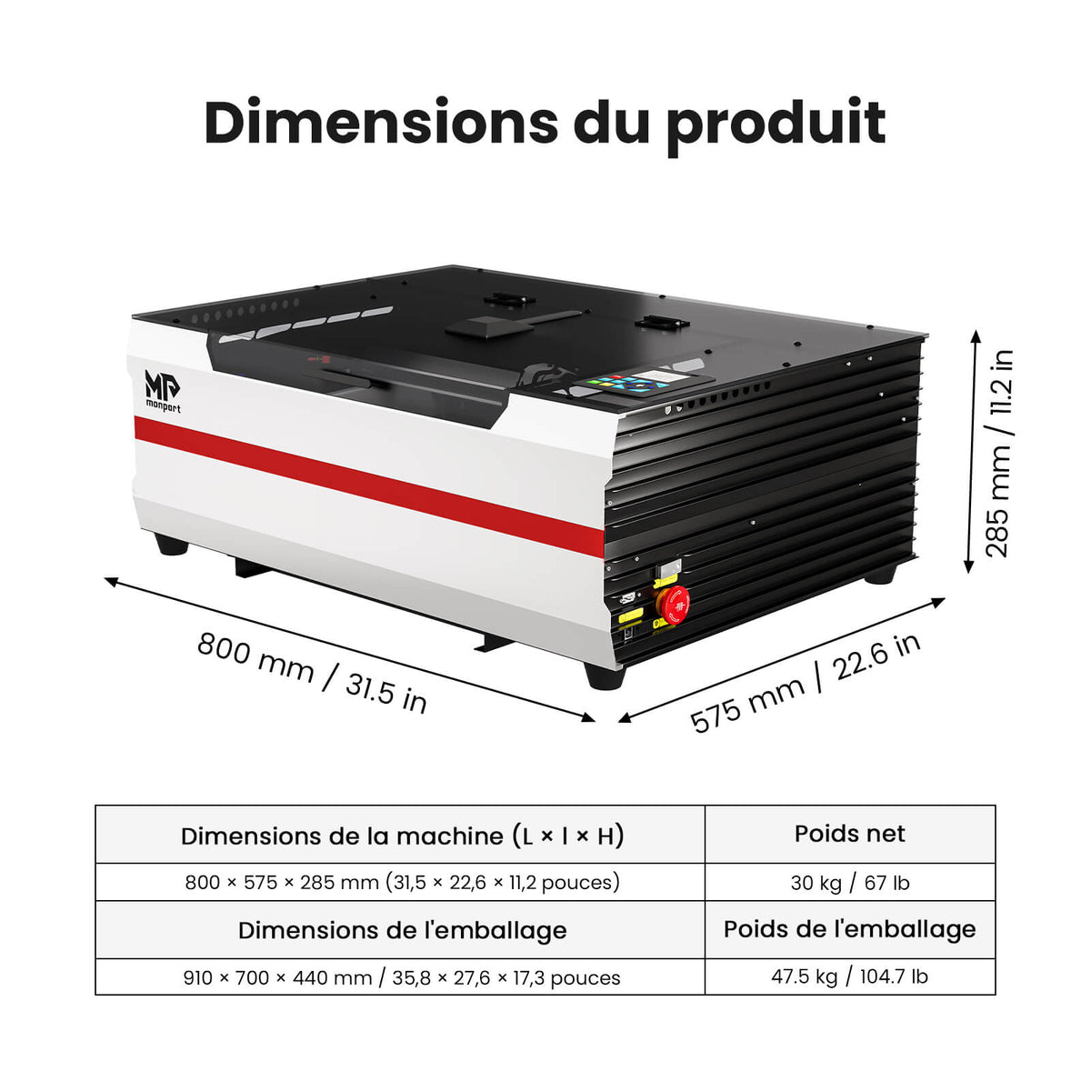Monport Reno45 Pro Vision Graveur et découpeur laser CO₂ de bureau 45 W (16" x 12") avec caméra HD 8 MP, assistance à la mise au point automatique et système de refroidissement à eau intégré