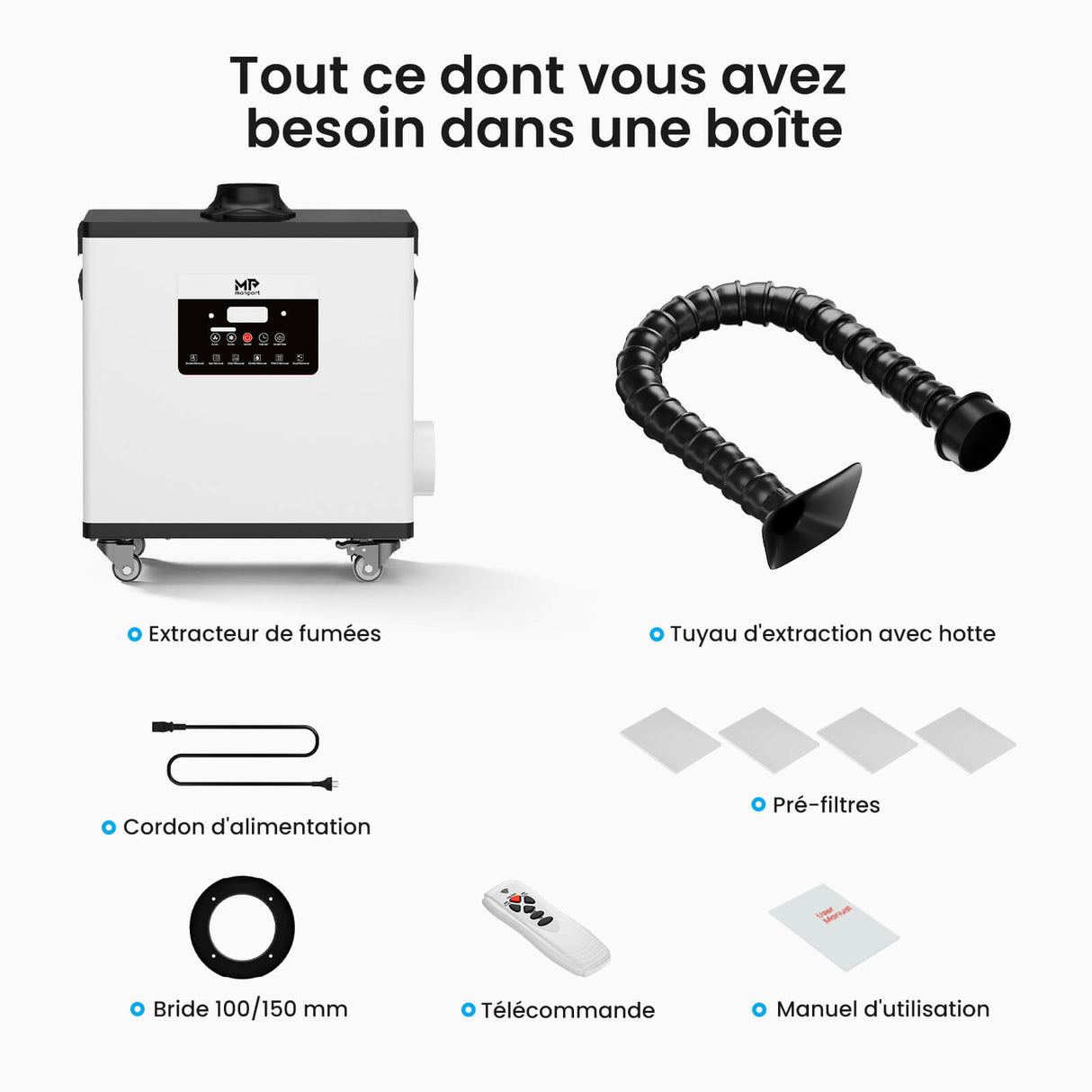 Monport 260W Système d’aspiration des fumées laser avec filtration à 4 niveaux – Pour machines de gravure laser CO₂ et fibre