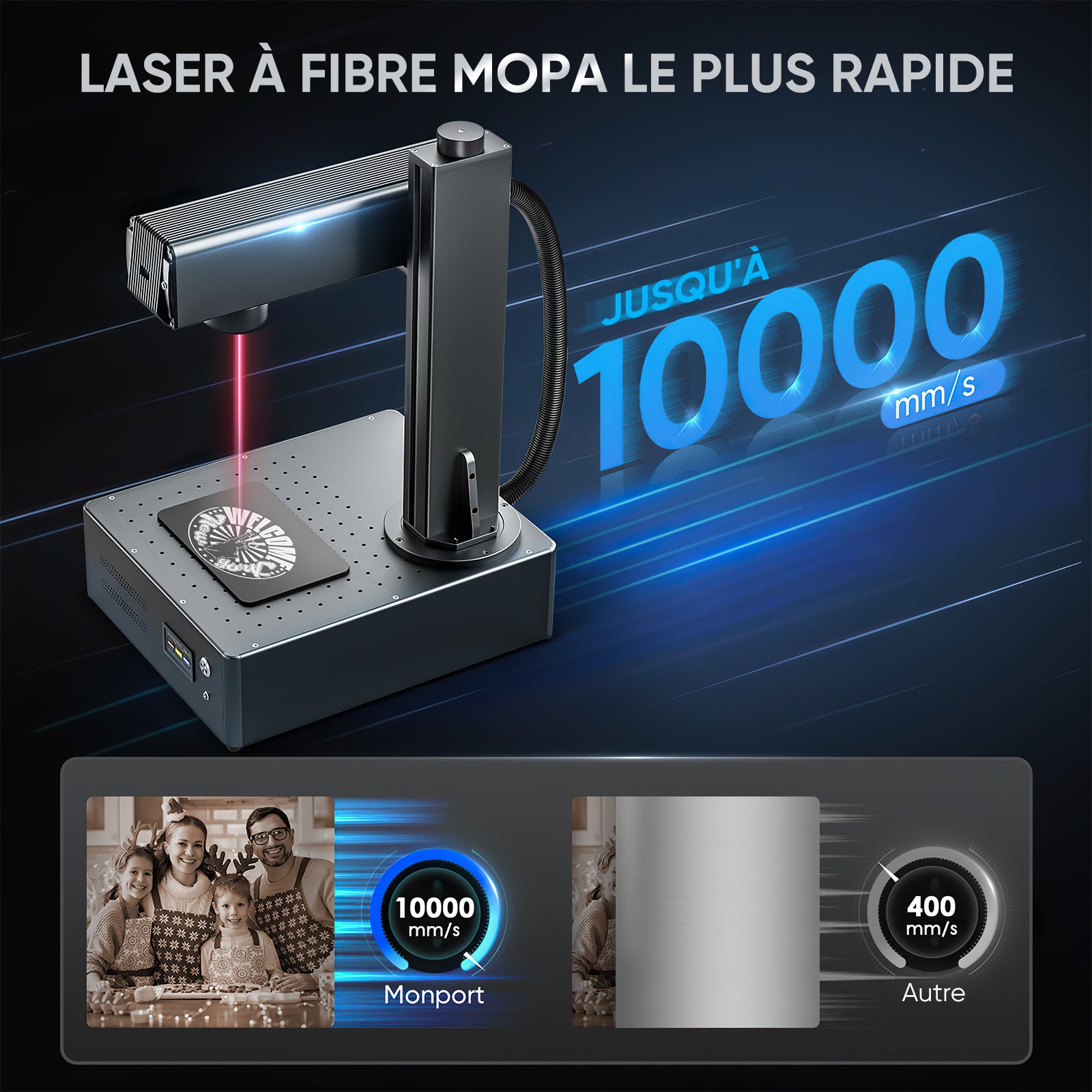 Monport GA Graveur & marqueur laser à fibre intégré amélioré 30W avec Mise au Point Automatique
