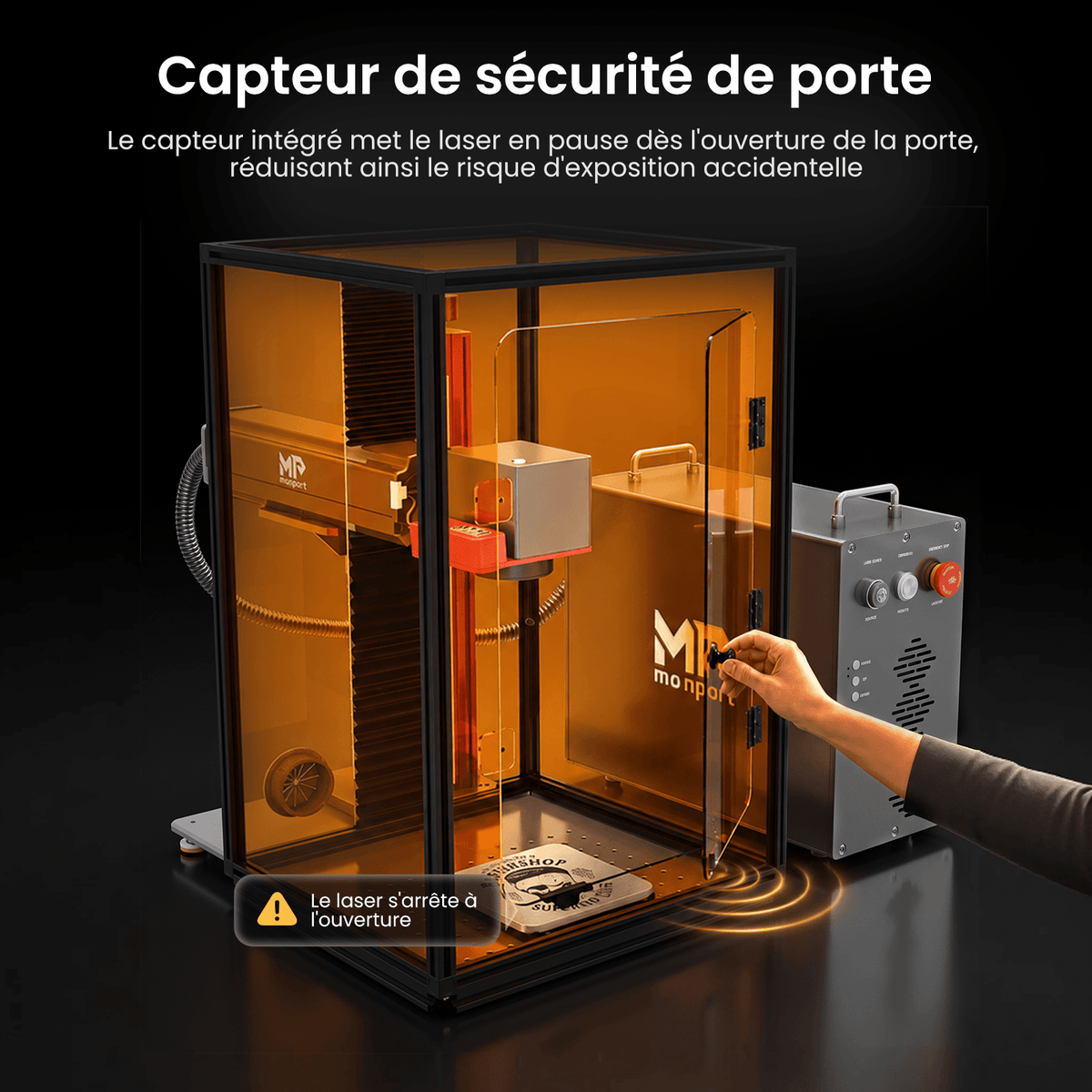 Monport Boîtier de gravure laser pour les lasers à fibre GT & GPro (avec interrupteur de sécurité porte)
