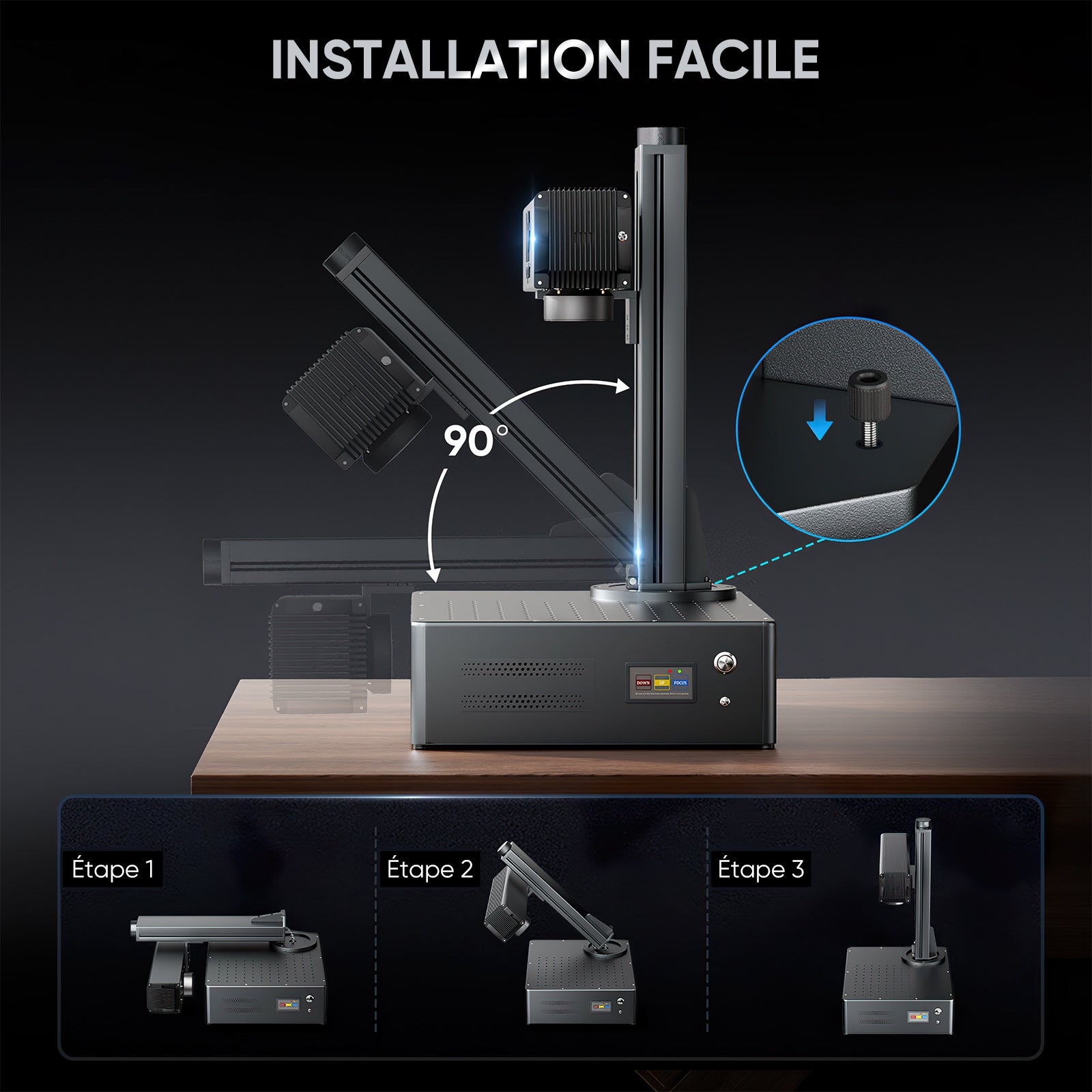 Monport GA Graveur & marqueur laser à fibre intégré amélioré 30W avec Mise au Point Automatique
