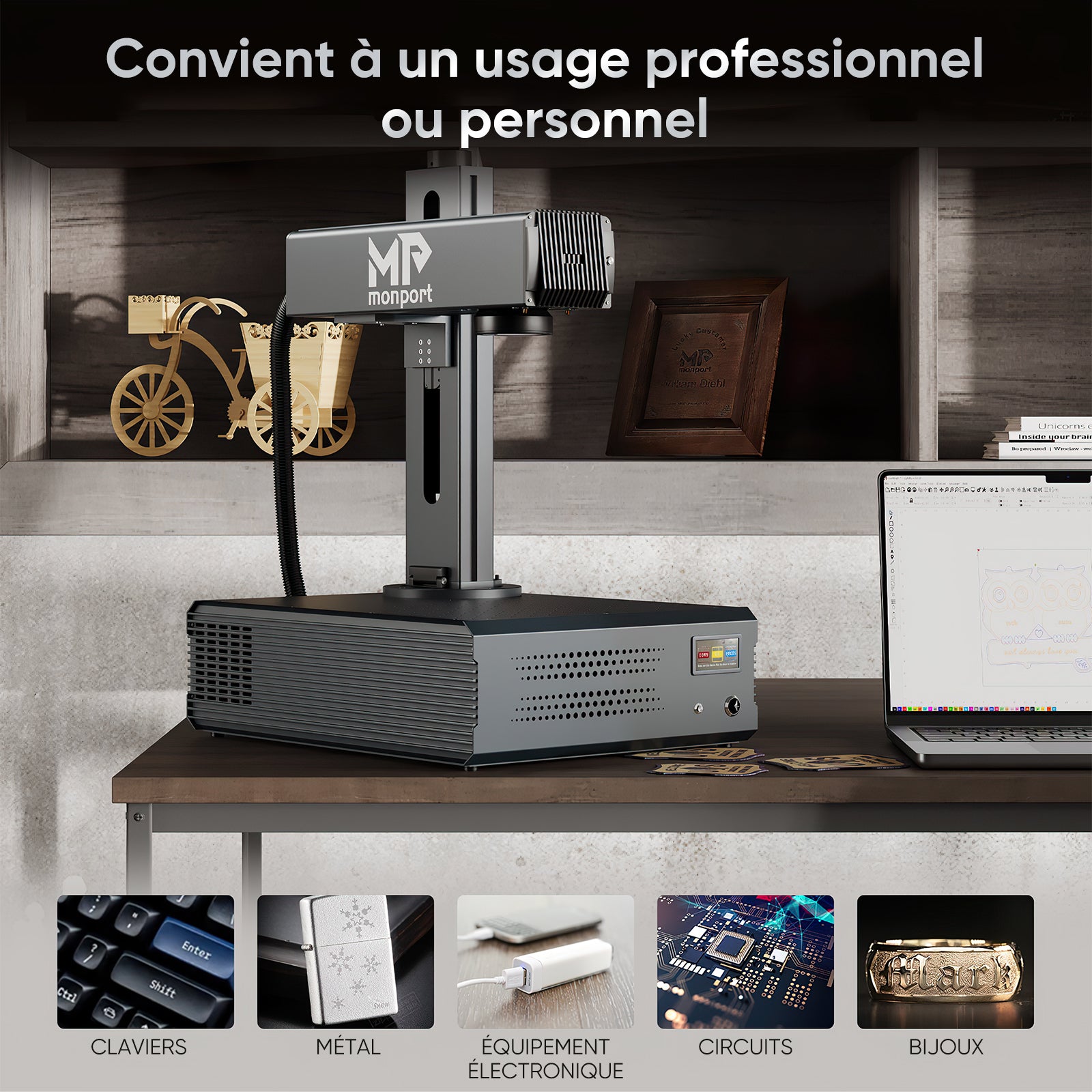 Monport GA Graveur & marqueur laser à fibre intégré amélioré 30W avec Mise au Point Automatique