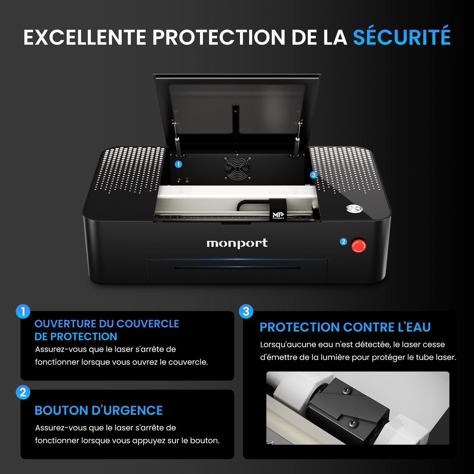 MONPORT ONYX Graveur laser CO2 de bureau 55W avec Mise au Point Automatique