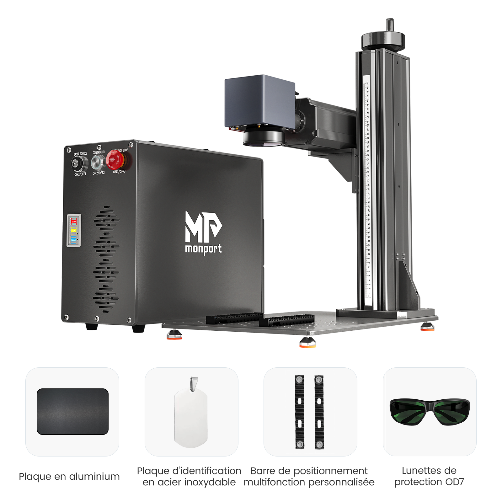 Monport GT 30W Graveur et machine de marquage couleur laser à fibre MOPA séparé avec autofocus – Appareil