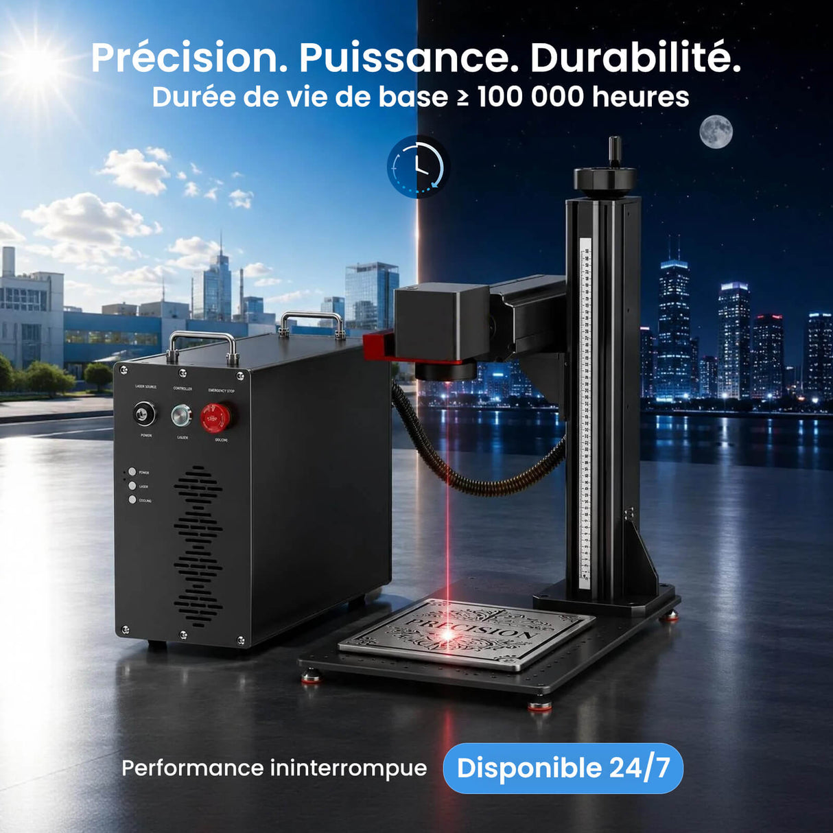 Monport GPro 100W MOPA Machine laser à fibre Vision – Avec système de vision pour un positionnement automatique, une gravure métallique précise et un marquage laser