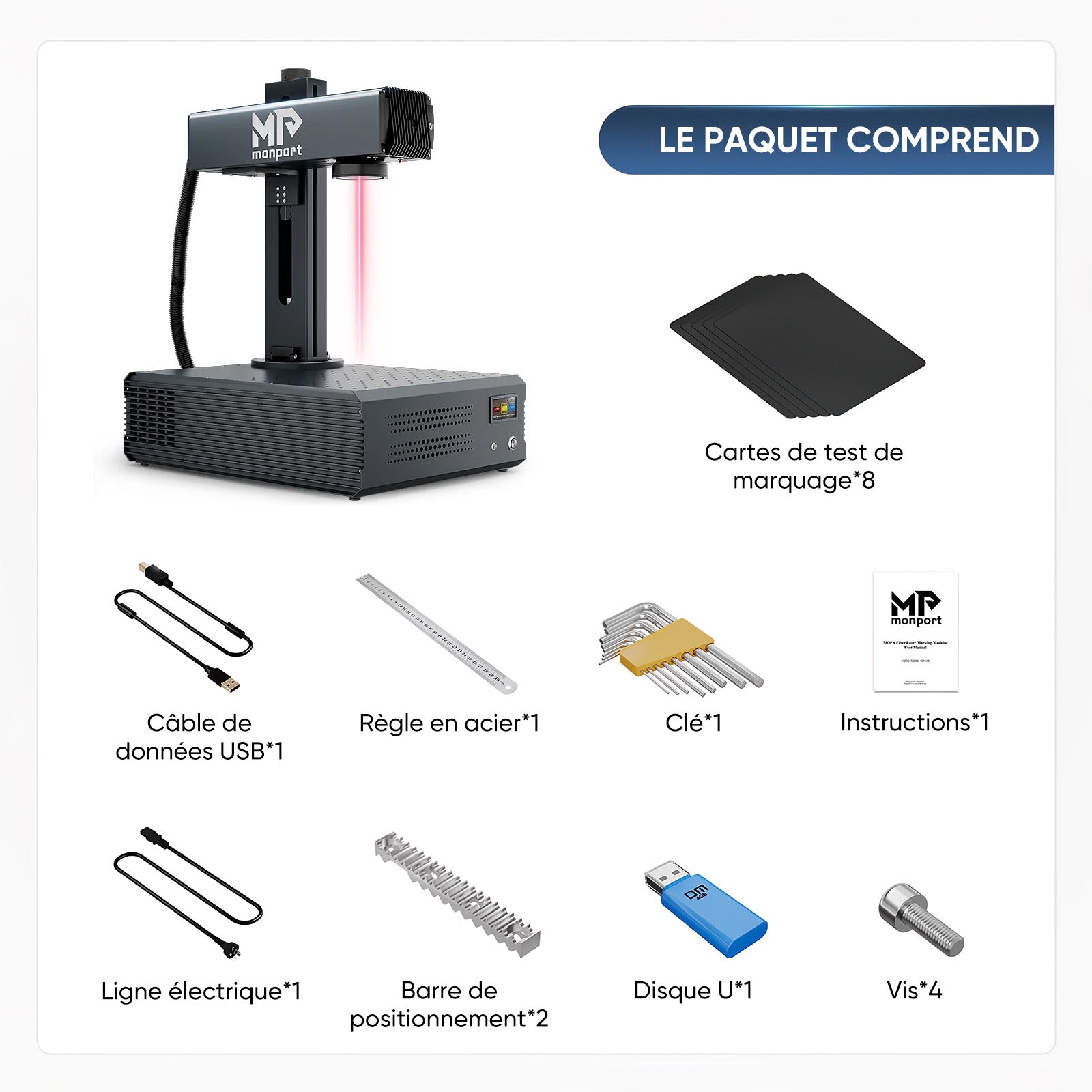 Monport GA Graveur & marqueur laser à fibre MOPA intégré amélioré 100W avec Mise au Point Automatique